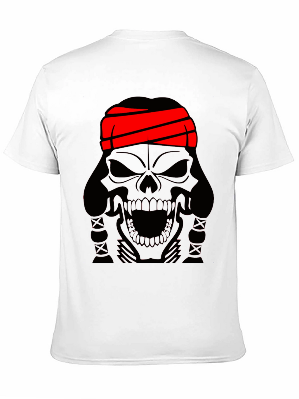 Skull T-Shirt - Black Graphic Tee with Red Headband
