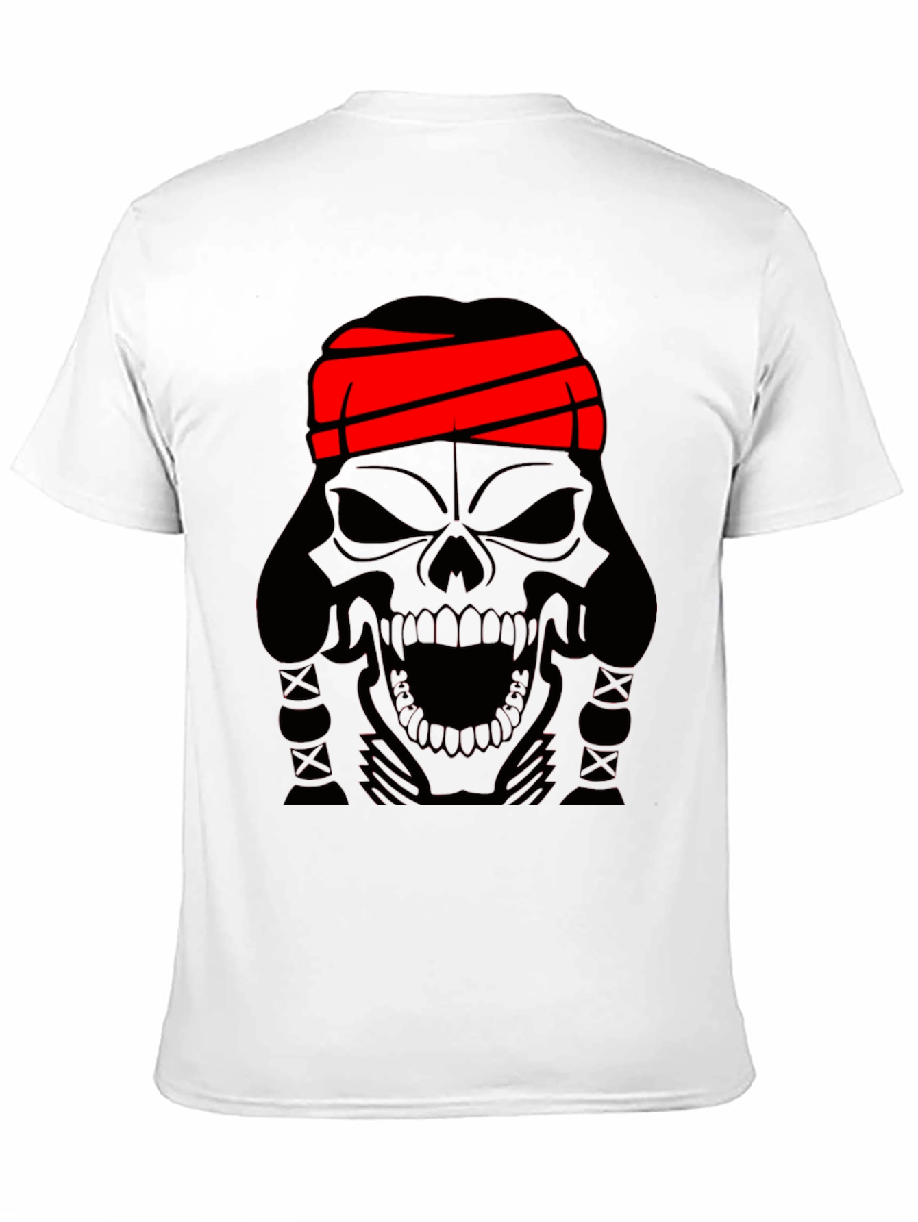 Skull T-Shirt - Black Graphic Tee with Red Headband