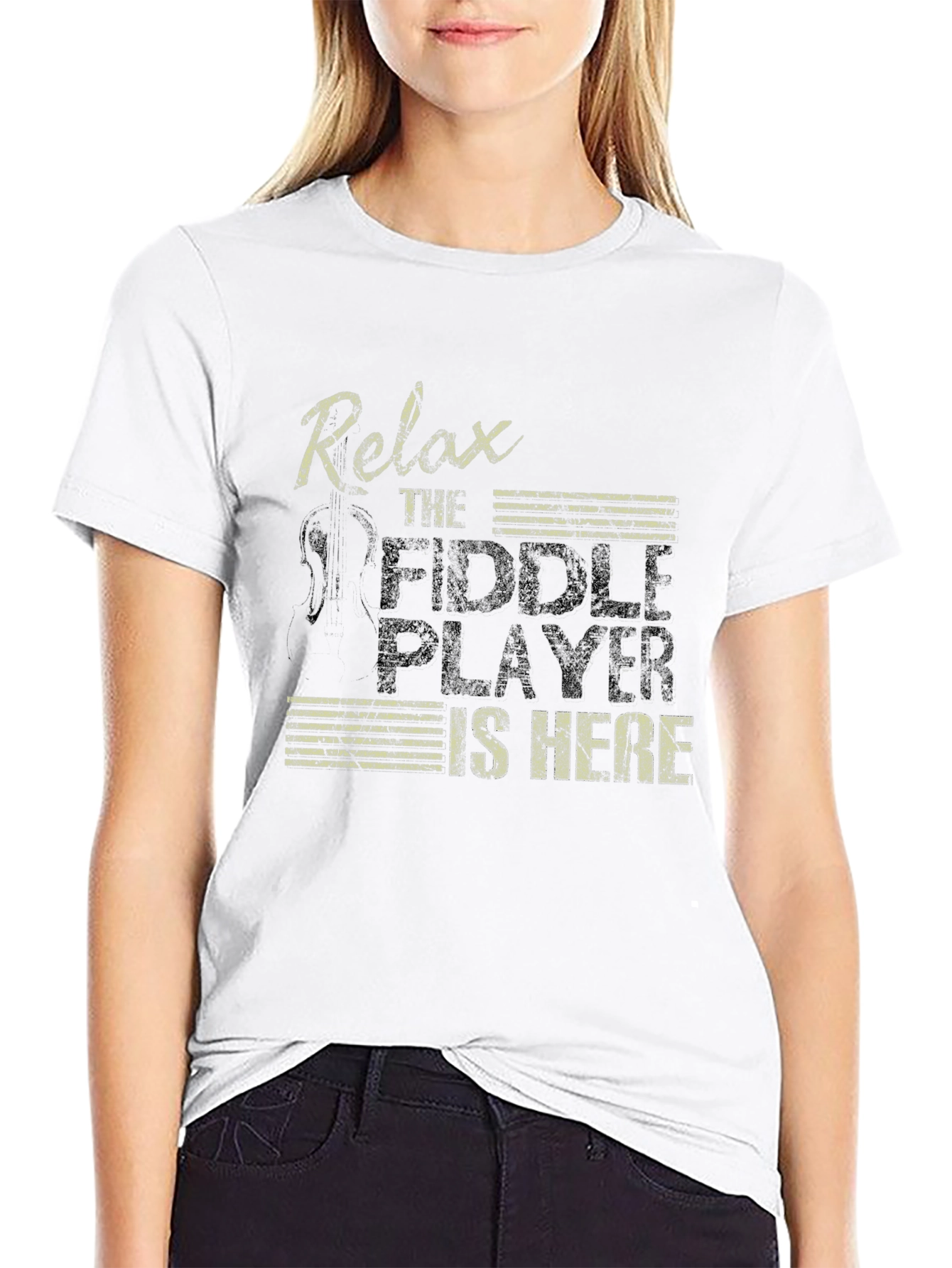 Relax the Fiddle Player is Here Black T-Shirt