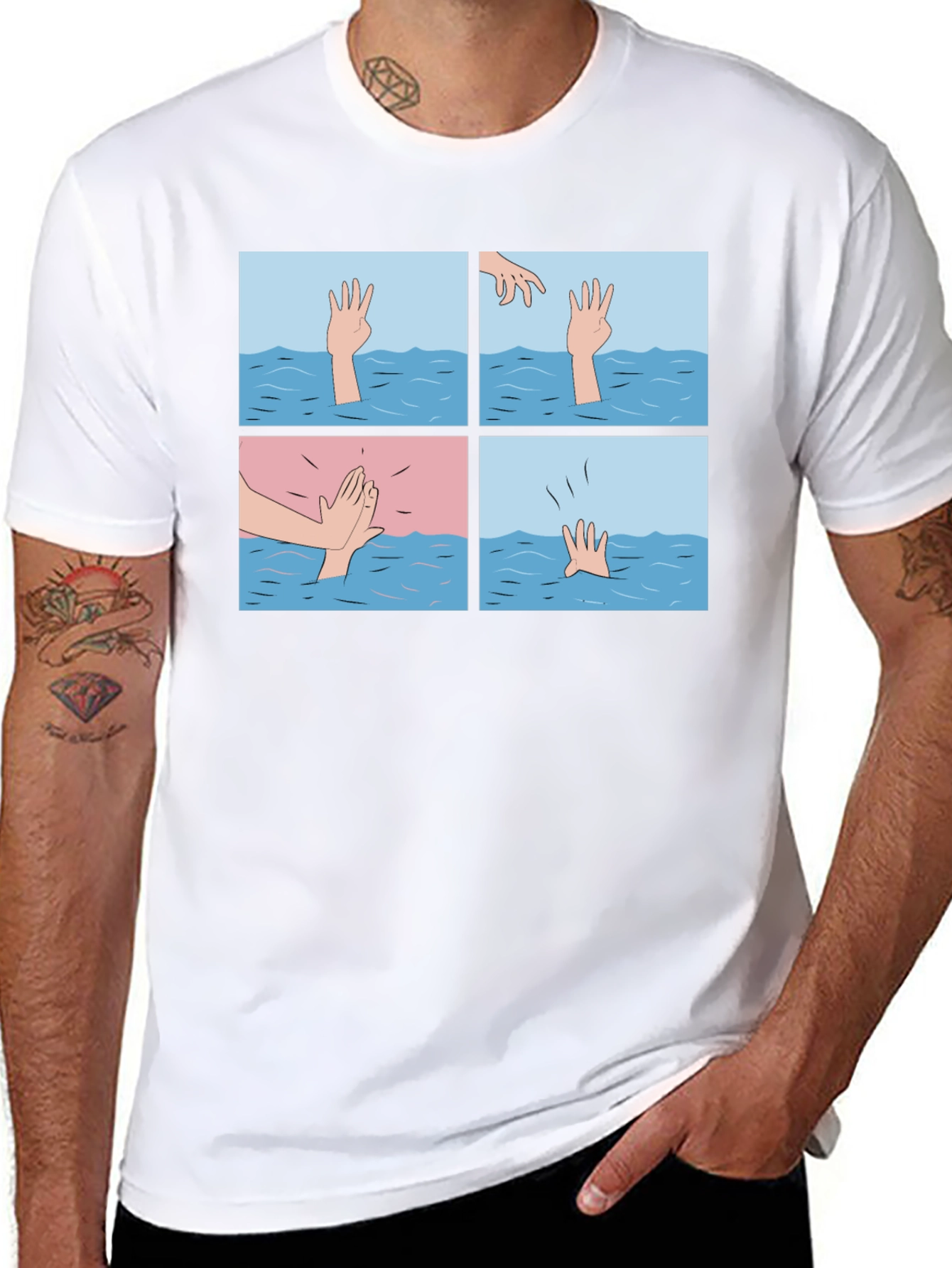 Comic Strip Graphic T-Shirt - Drowning Meme
