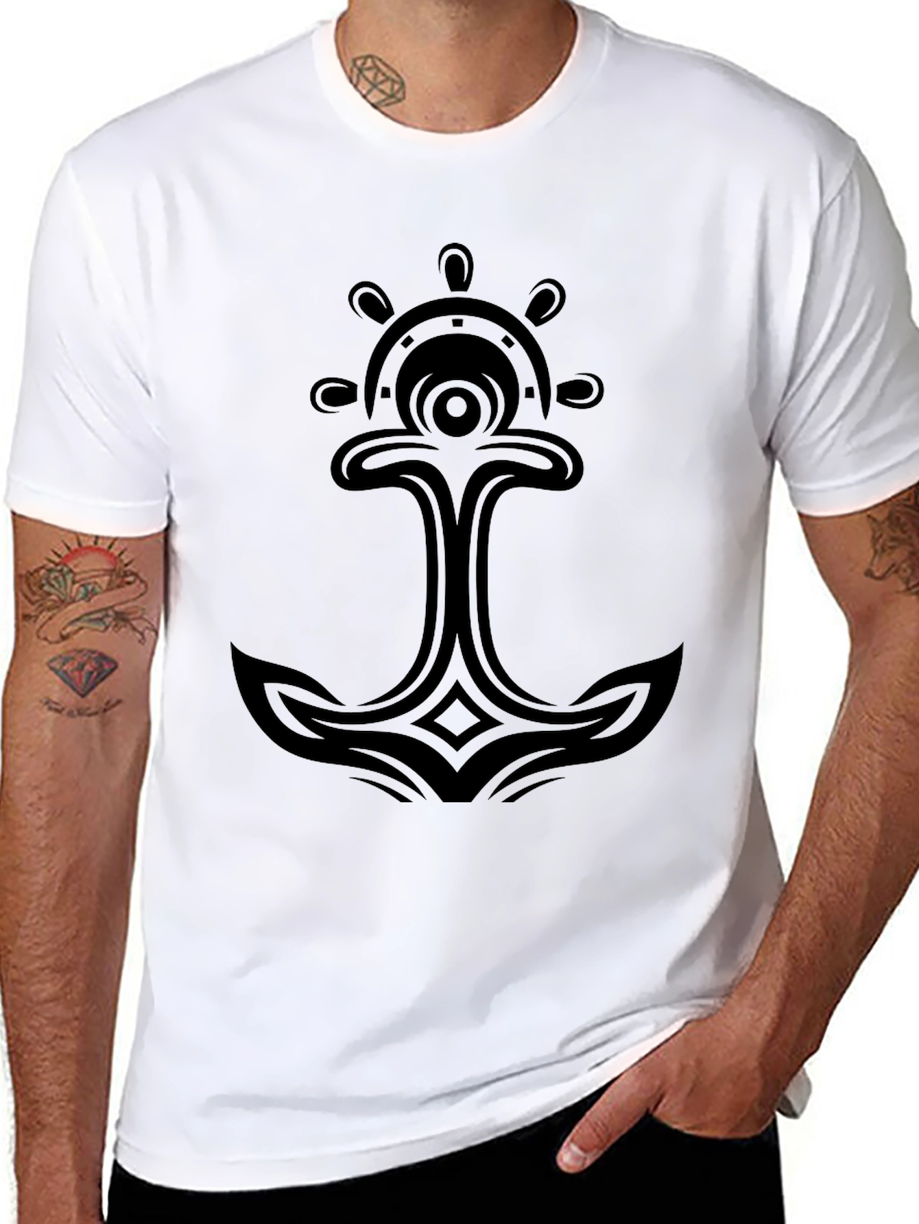 Tribal Anchor Graphic Black T-Shirt