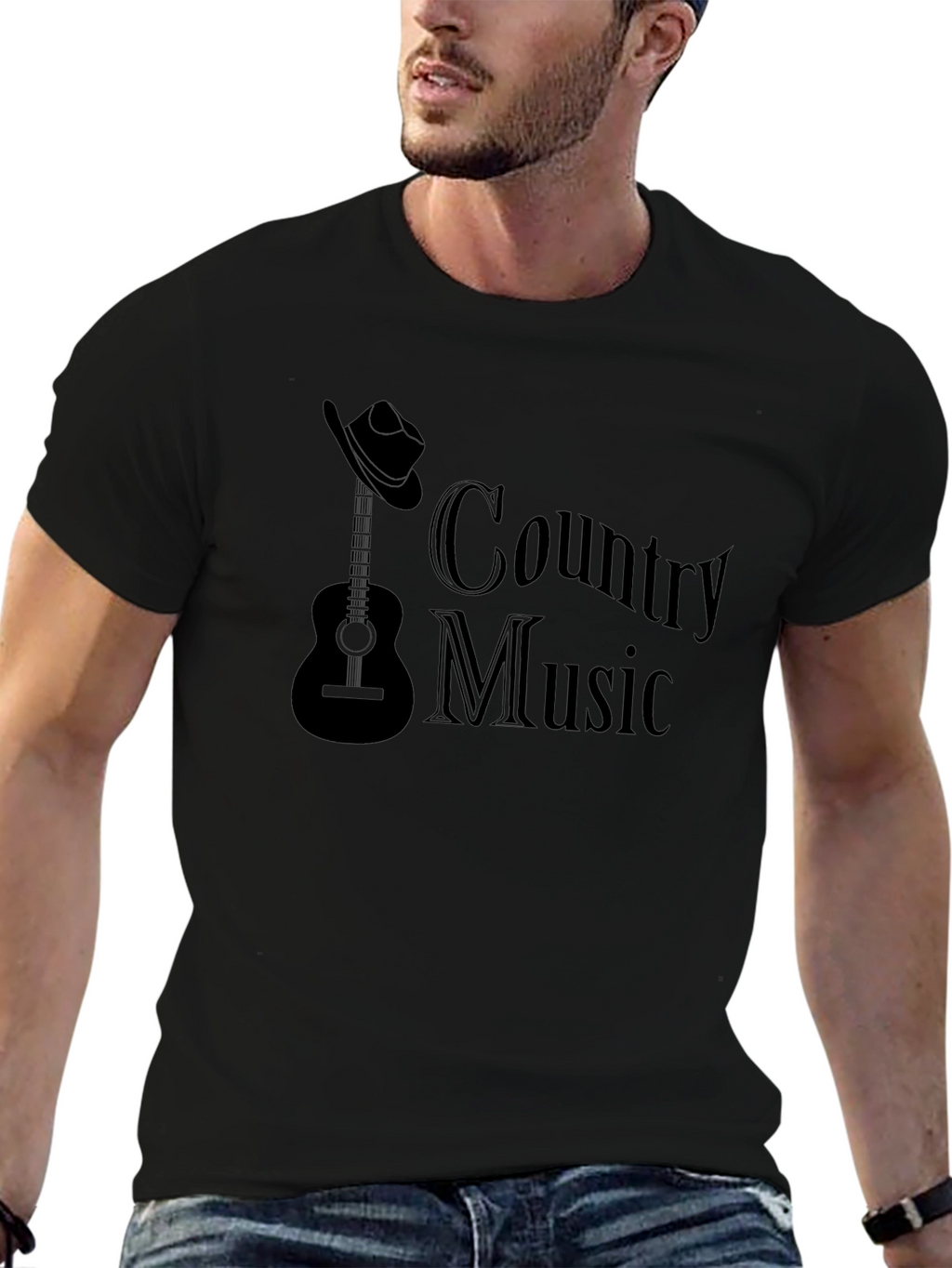 Country Music Guitar T-Shirt - Classic Black Design