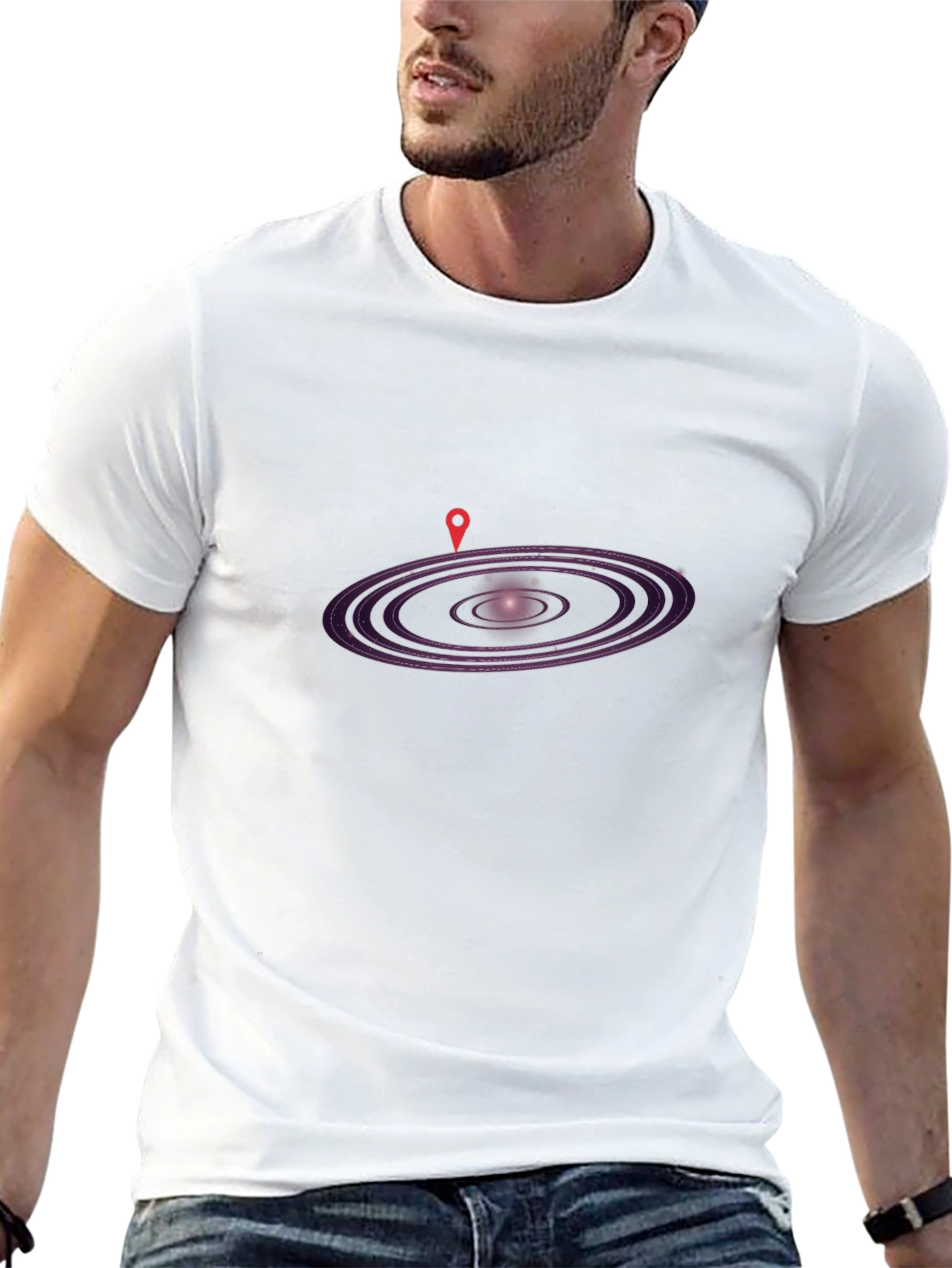 Cosmic Location Tee - Galaxy GPS Marker T-Shirt