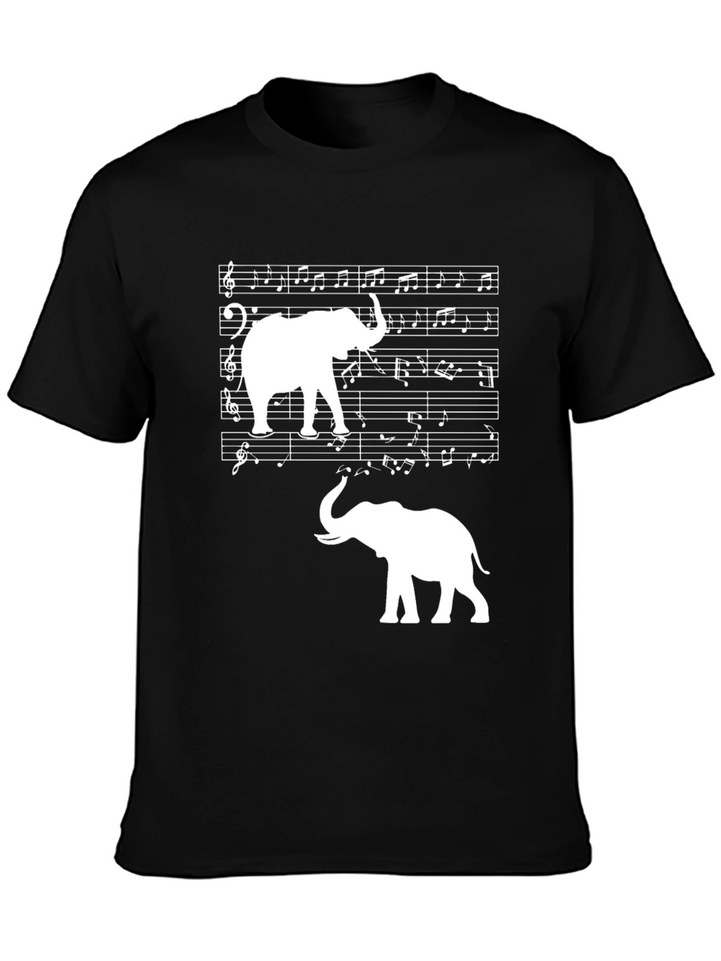 Elephant Music Notes Graphic Tee - Black