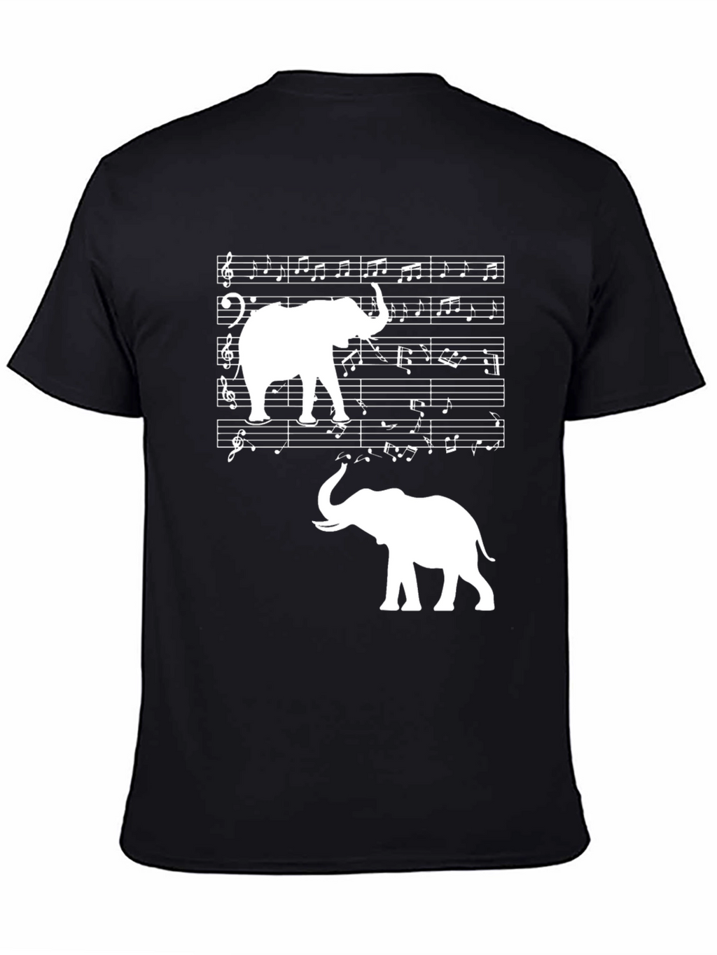 Elephant Music Notes Graphic Tee - Black