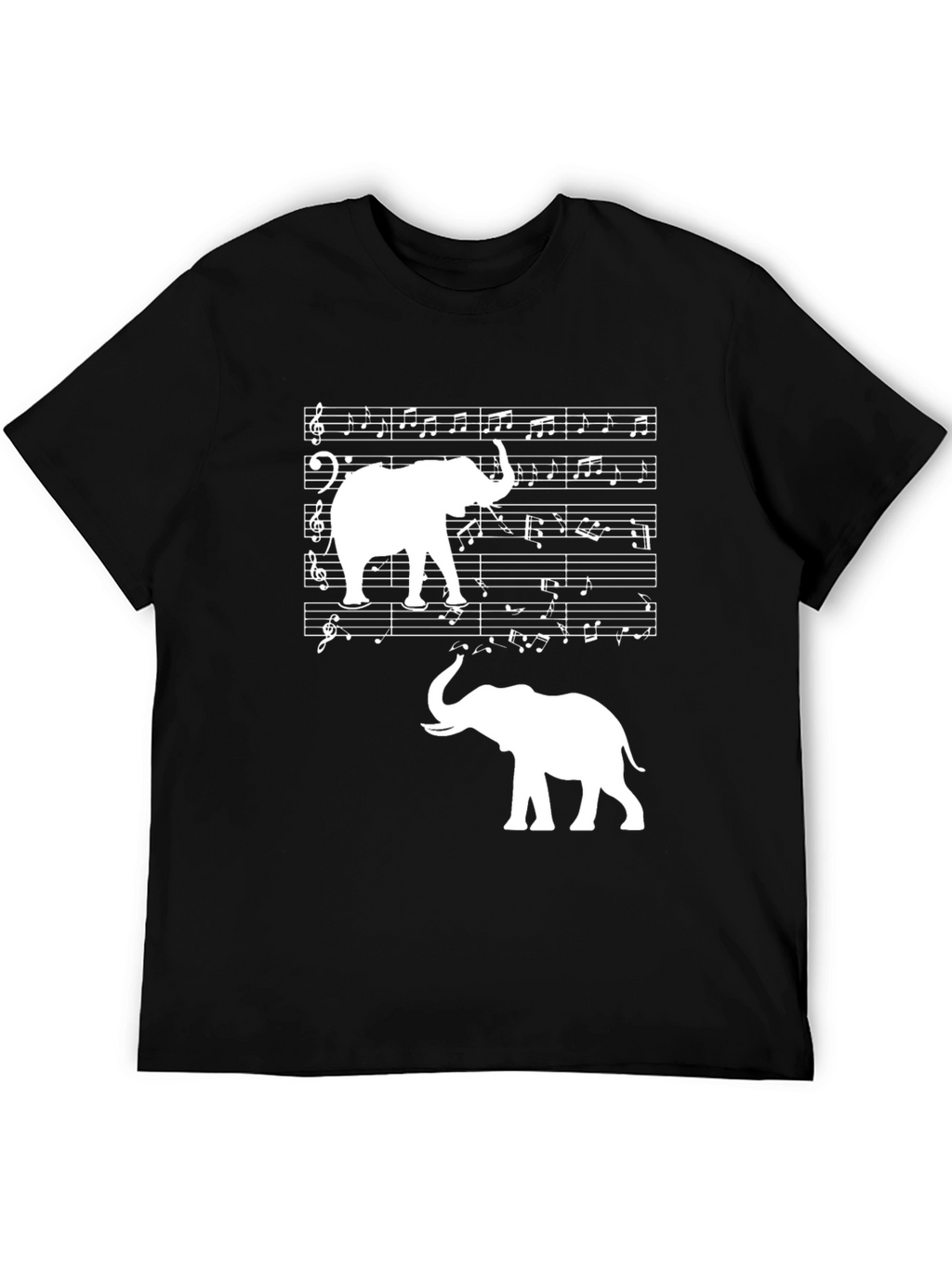 Elephant Music Notes Graphic Tee - Black