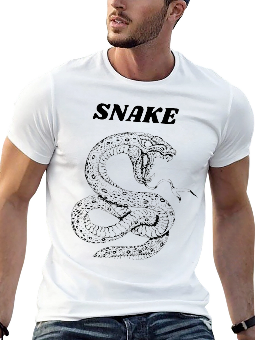 Mens Snake Graphic Print Crew Neck T-Shirt
