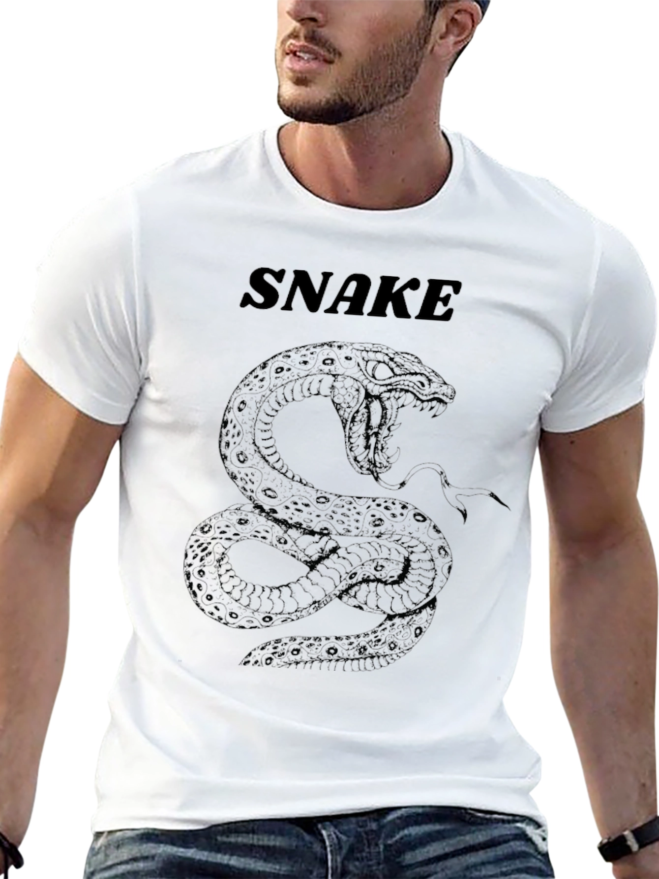 Mens Snake Graphic Print Crew Neck T-Shirt