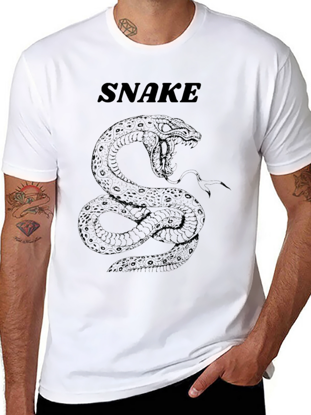 Mens Snake Graphic Print Crew Neck T-Shirt