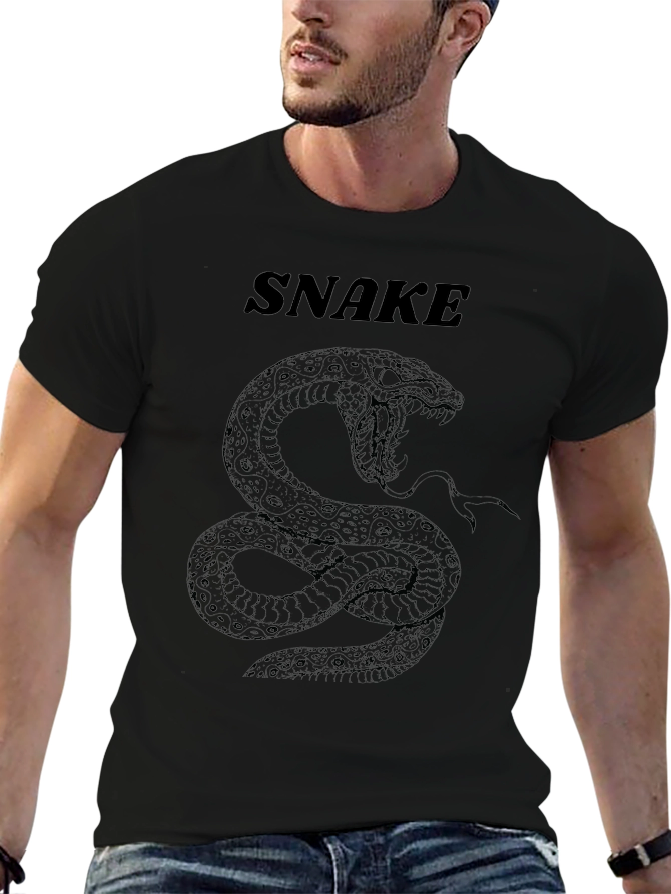 Mens Snake Graphic Print Crew Neck T-Shirt