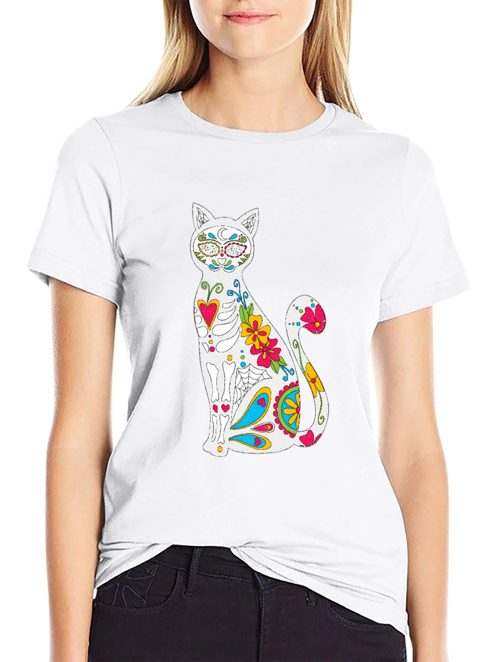 Sugar Skull Cat Graphic T-Shirt