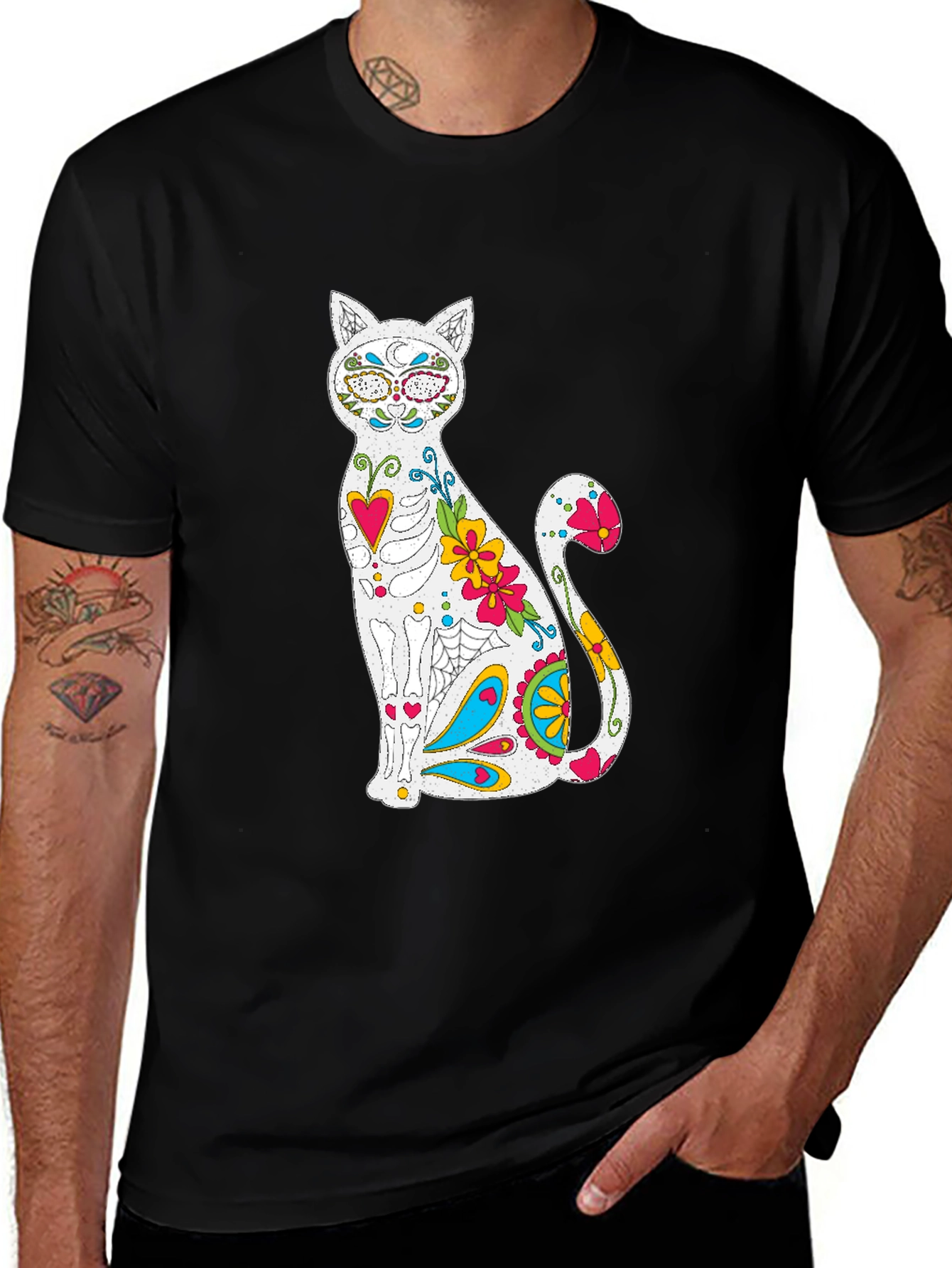 Sugar Skull Cat Graphic T-Shirt