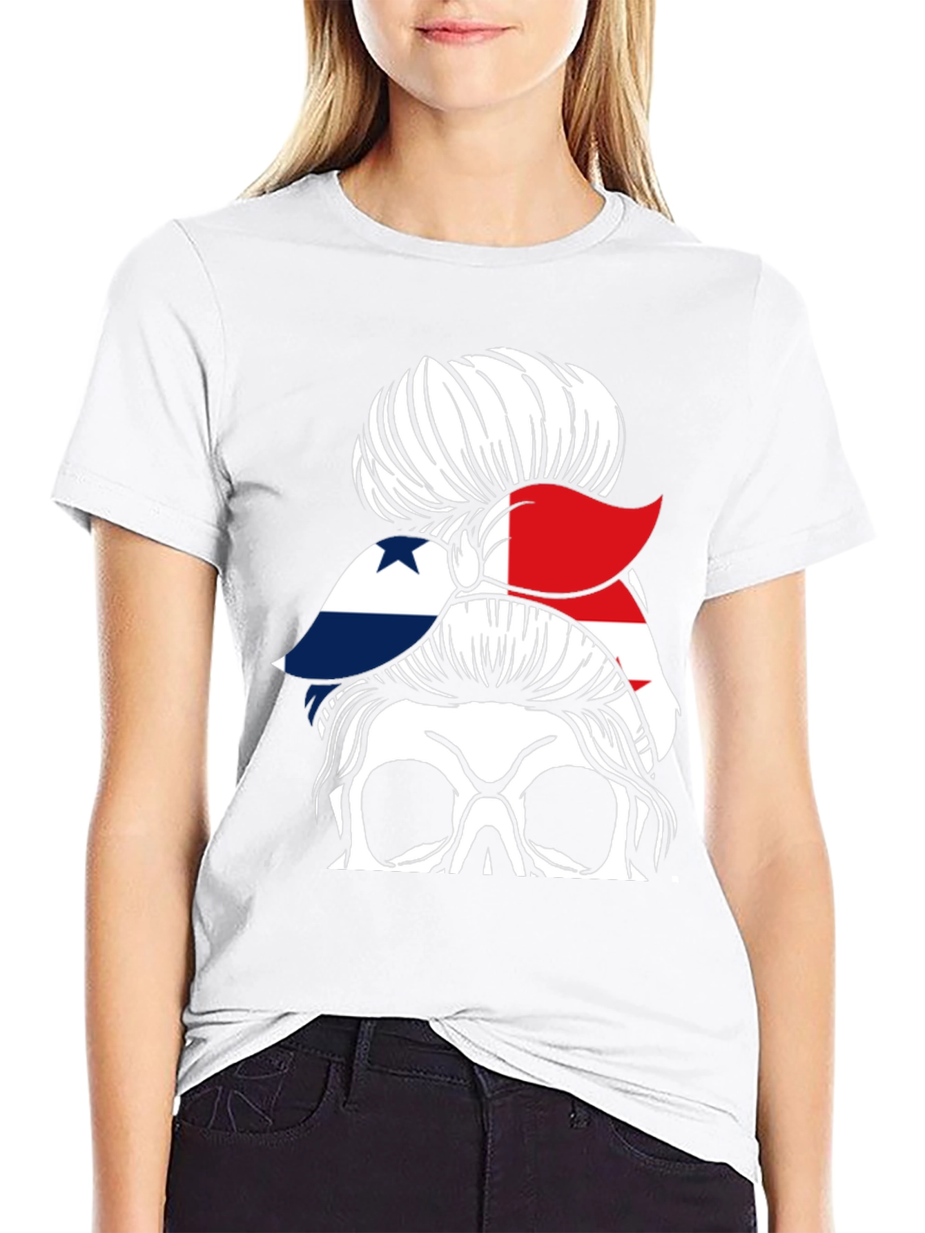 Panama Flag Messy Bun Skull T-Shirt