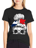 Panama Flag Messy Bun Skull T-Shirt