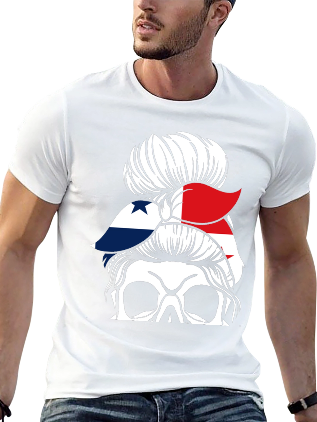 Panama Flag Messy Bun Skull T-Shirt