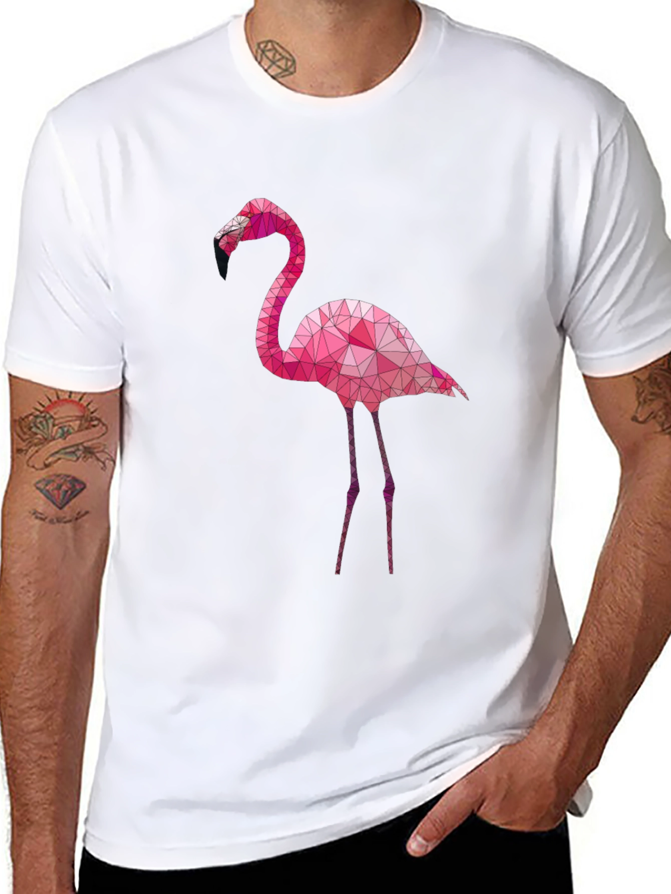 Geometric Flamingo Graphic Tee - Black