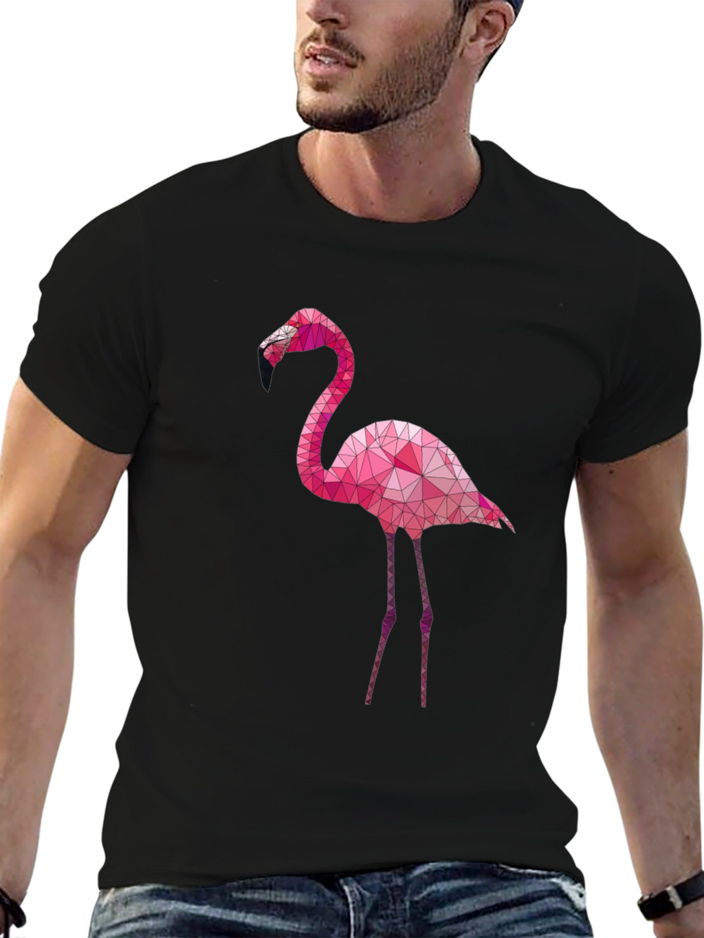 Geometric Flamingo Graphic Tee - Black