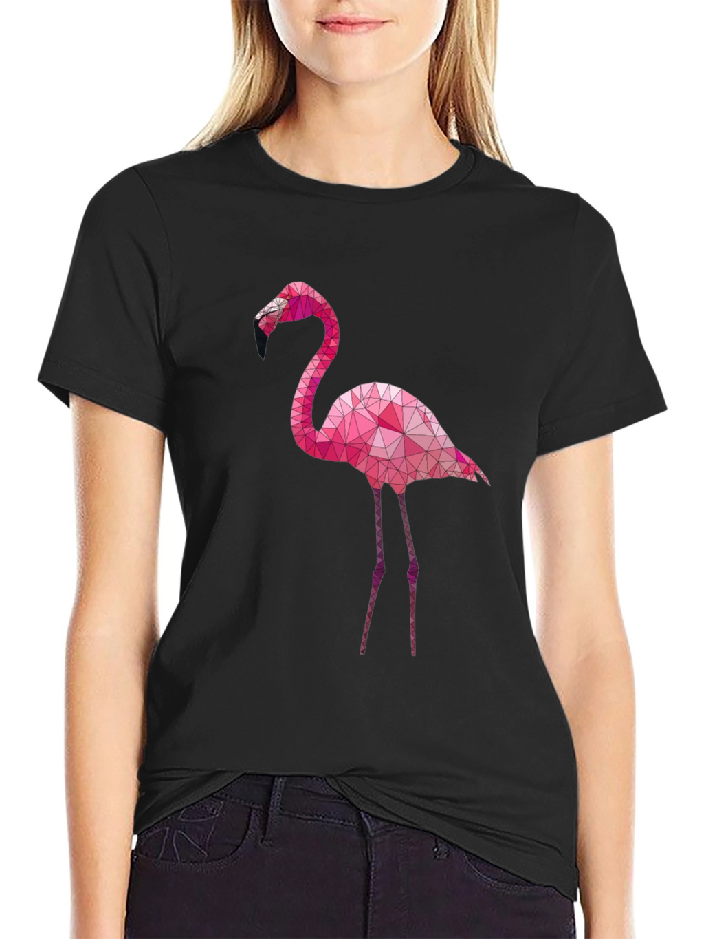 Geometric Flamingo Graphic Tee - Black