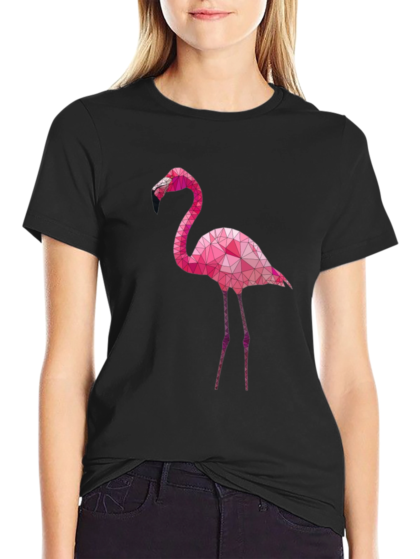 Geometric Flamingo Graphic Tee - Black