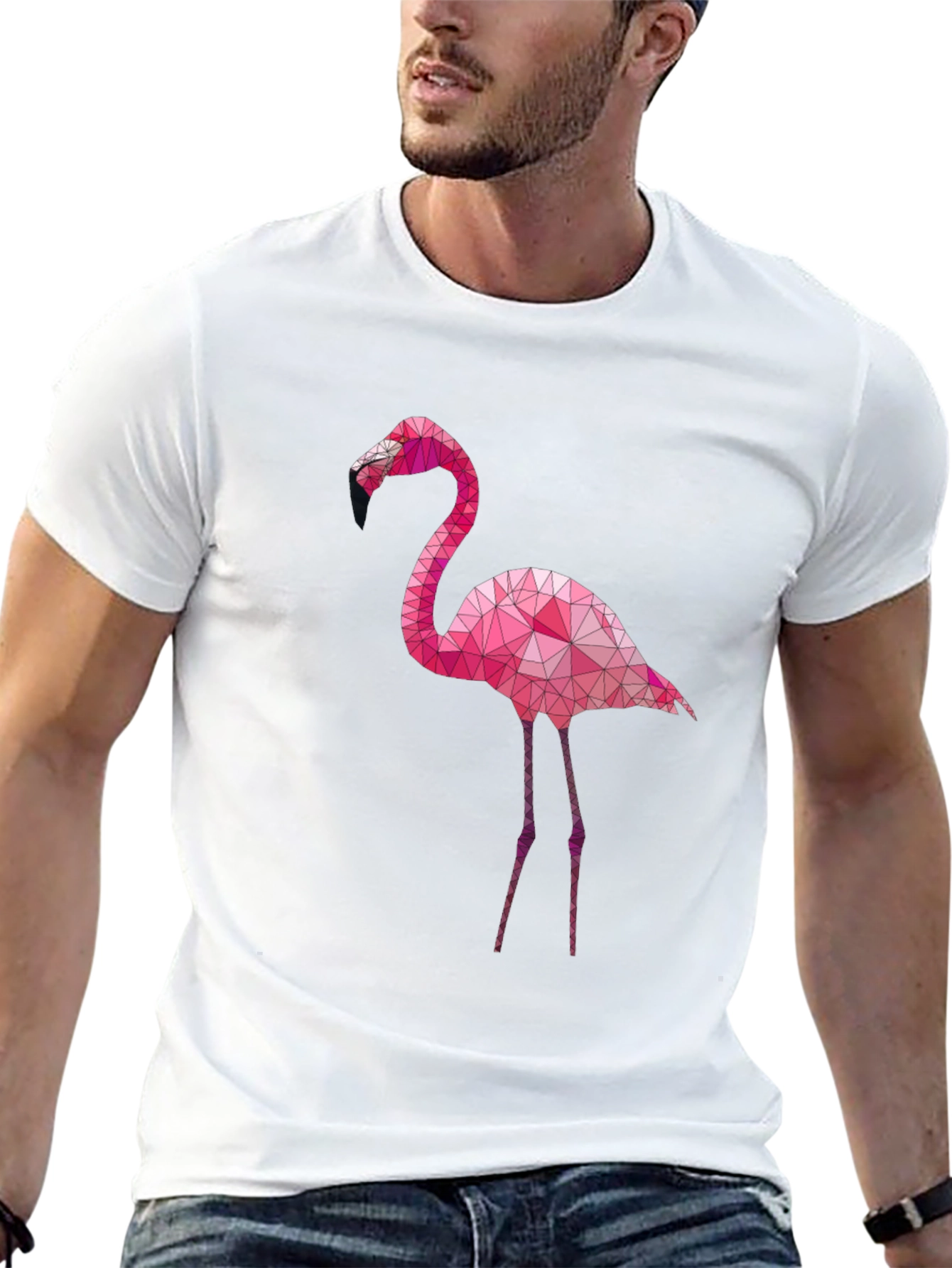 Geometric Flamingo Graphic Tee - Black
