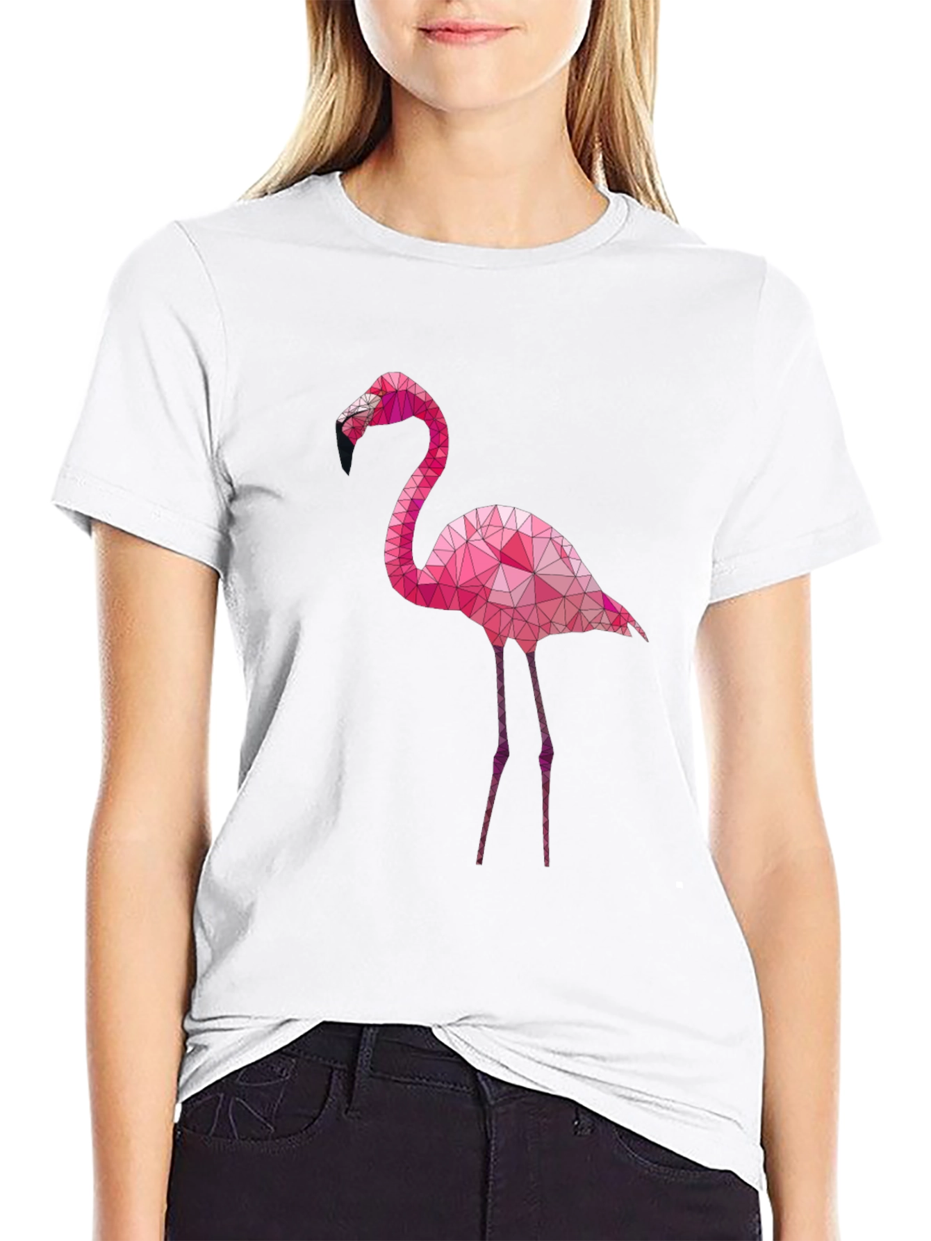 Geometric Flamingo Graphic Tee - Black