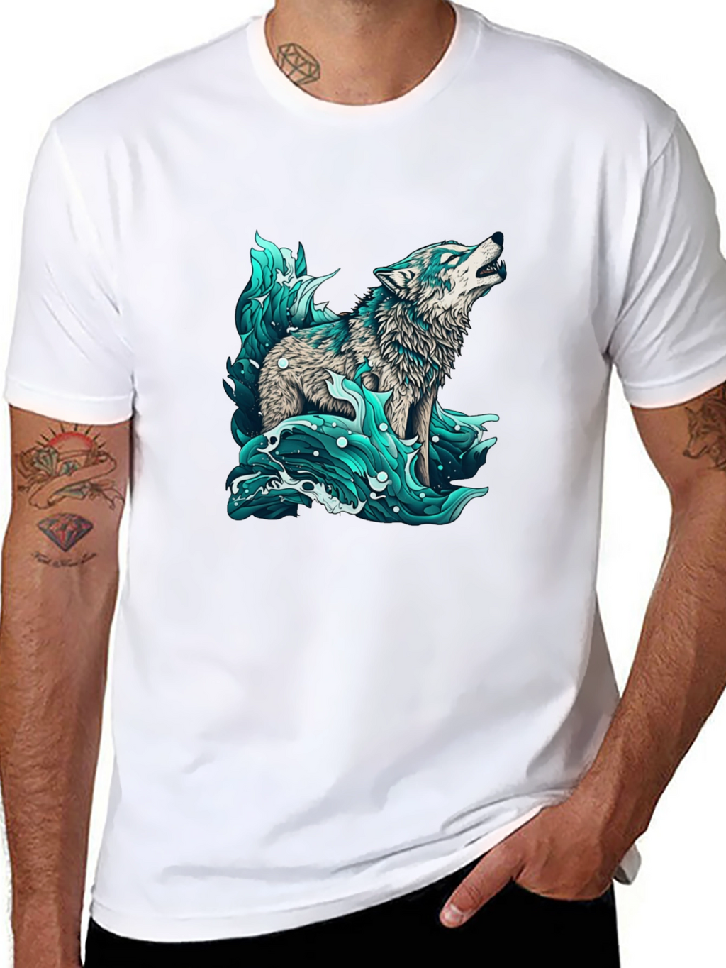 Wolf in Water Graphic Black T-Shirt