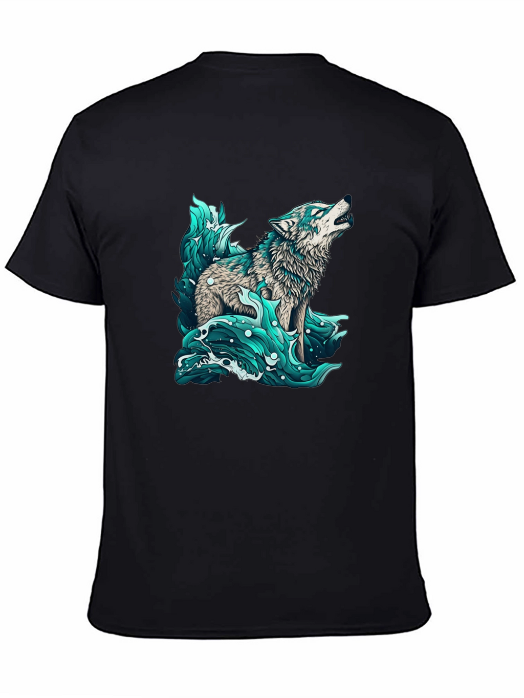 Wolf in Water Graphic Black T-Shirt