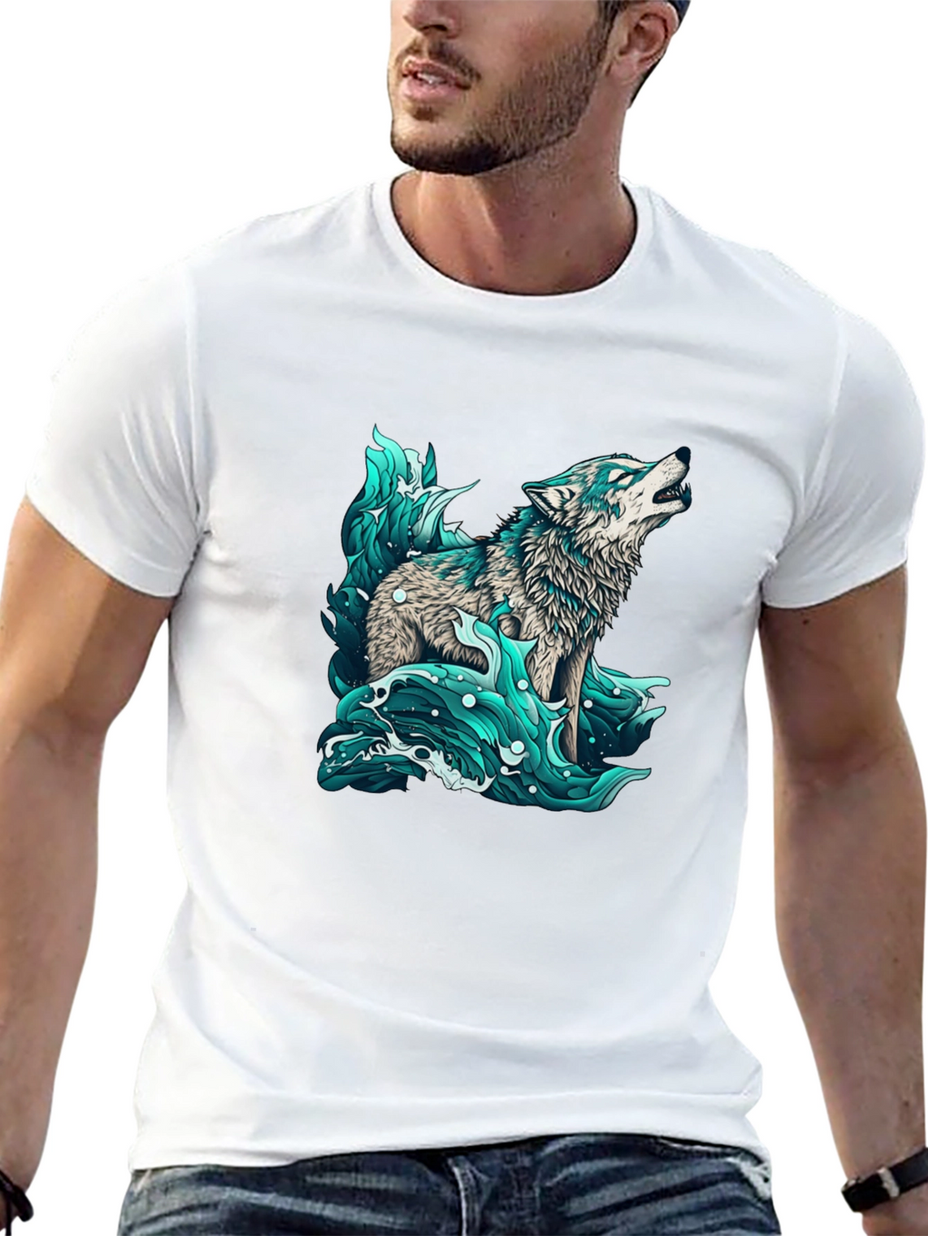 Wolf in Water Graphic Black T-Shirt