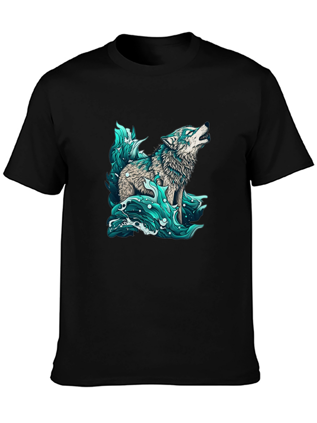 Wolf in Water Graphic Black T-Shirt