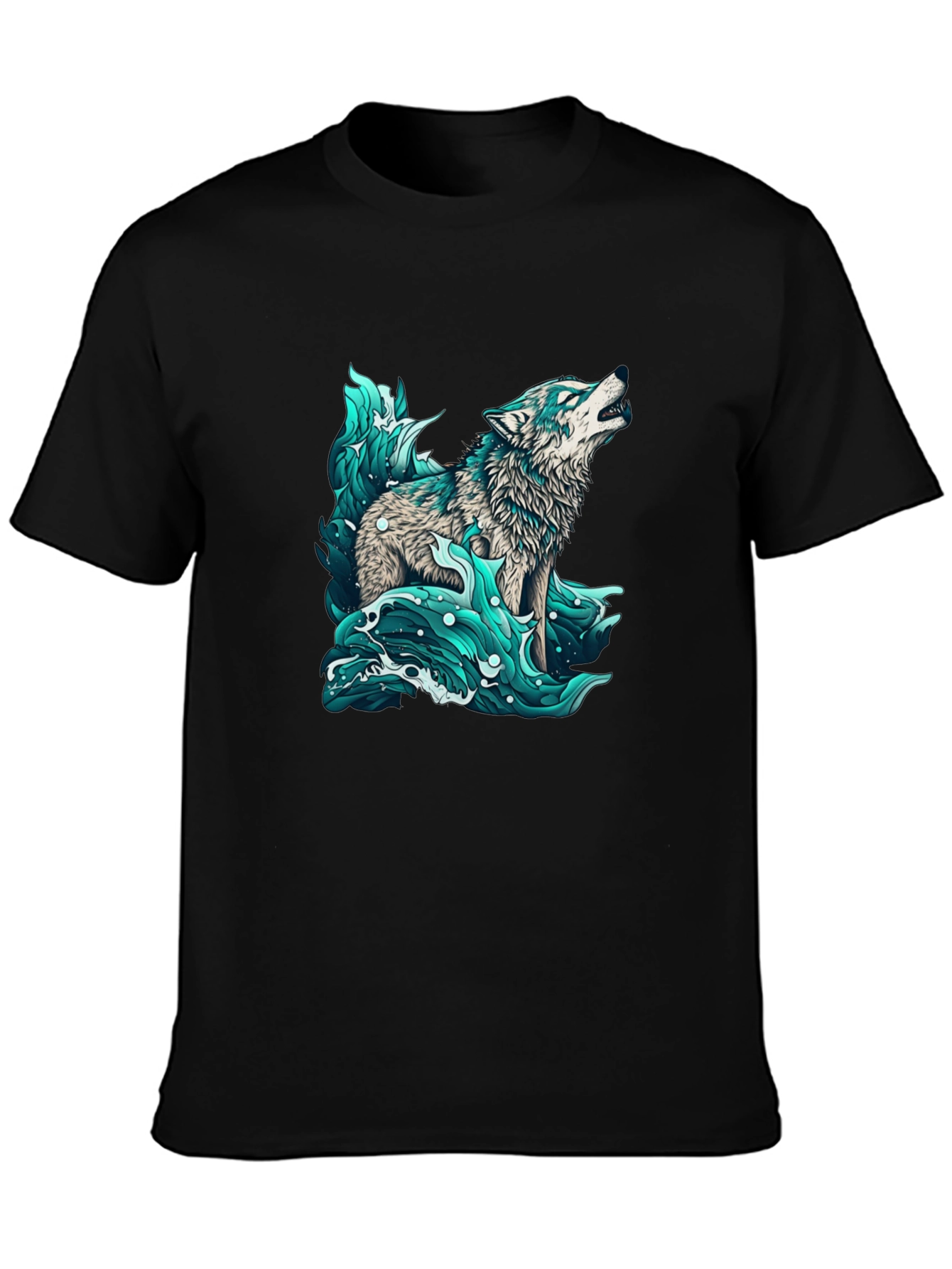Wolf in Water Graphic Black T-Shirt
