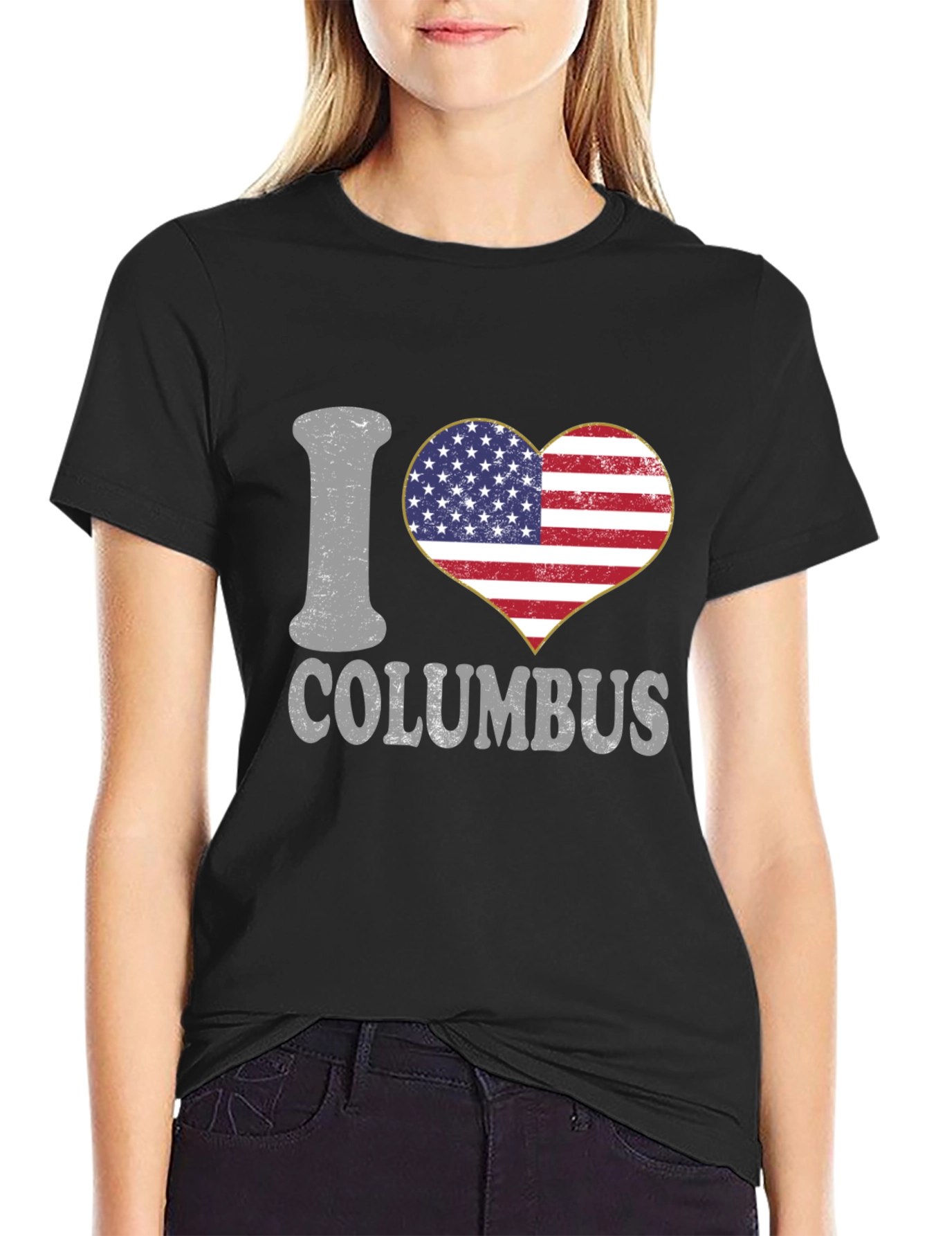 I Love Columbus USA Flag Heart T-Shirt