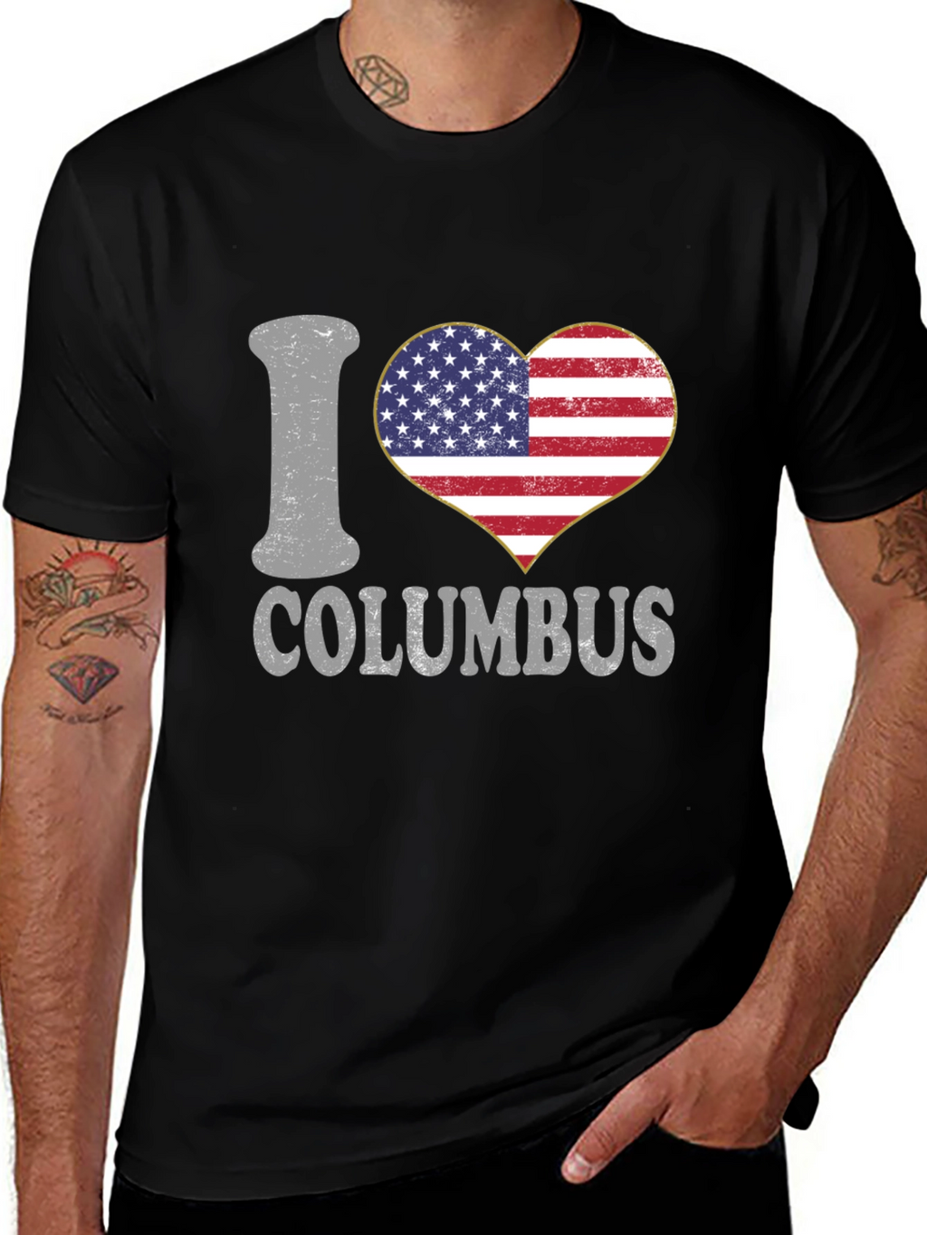 I Love Columbus USA Flag Heart T-Shirt