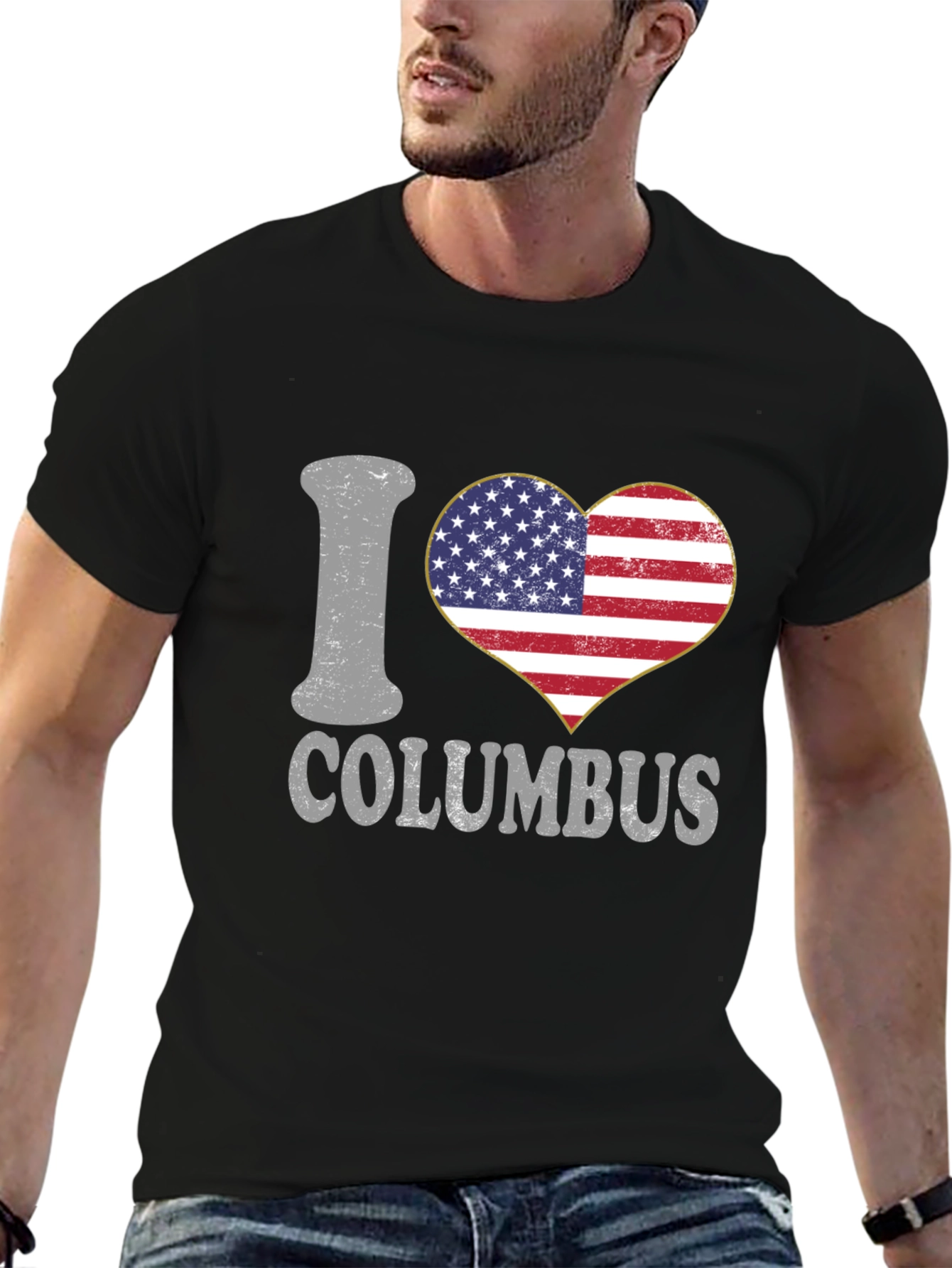 I Love Columbus USA Flag Heart T-Shirt