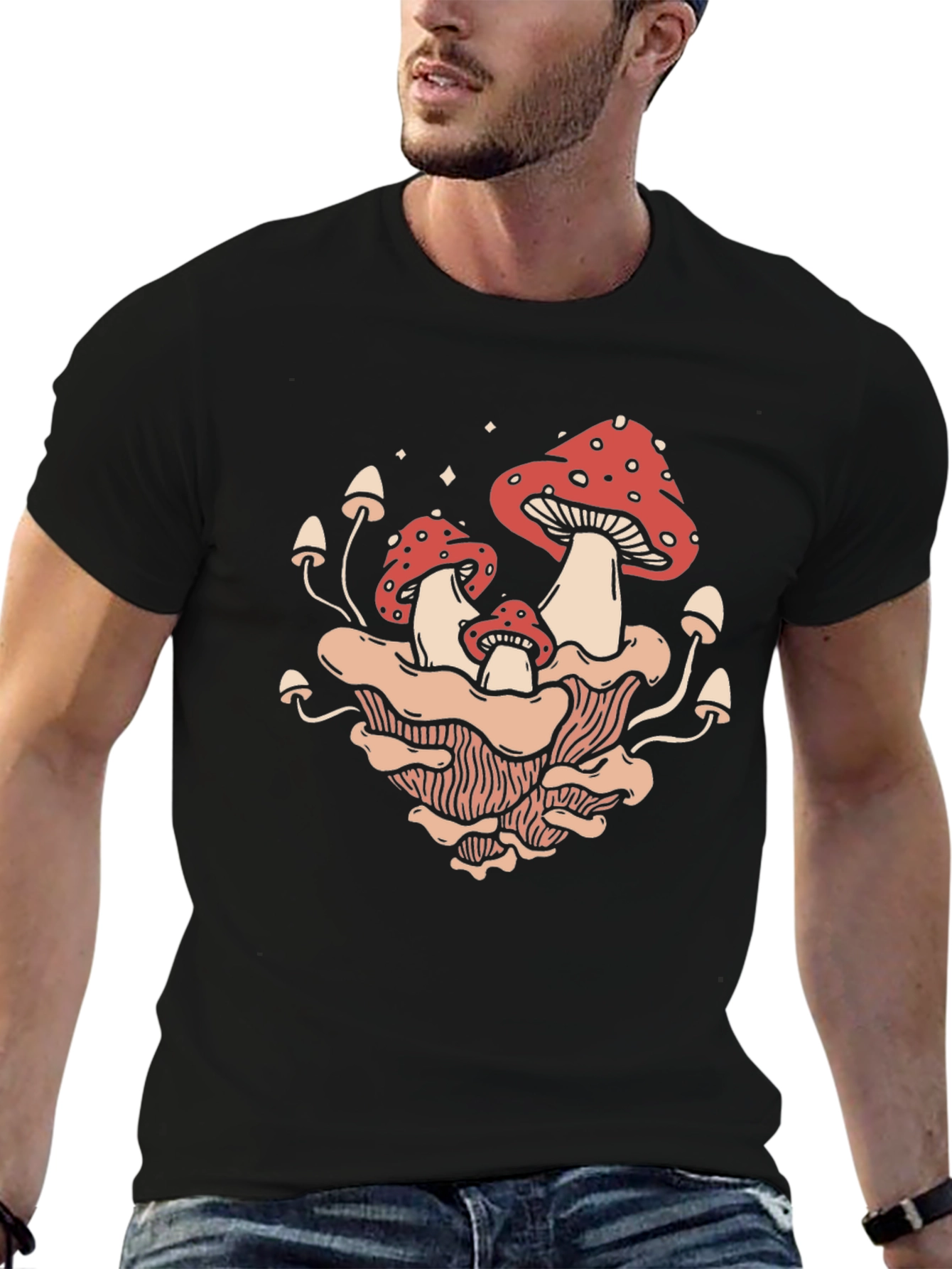 Mushroom Graphic Print Tee - Black