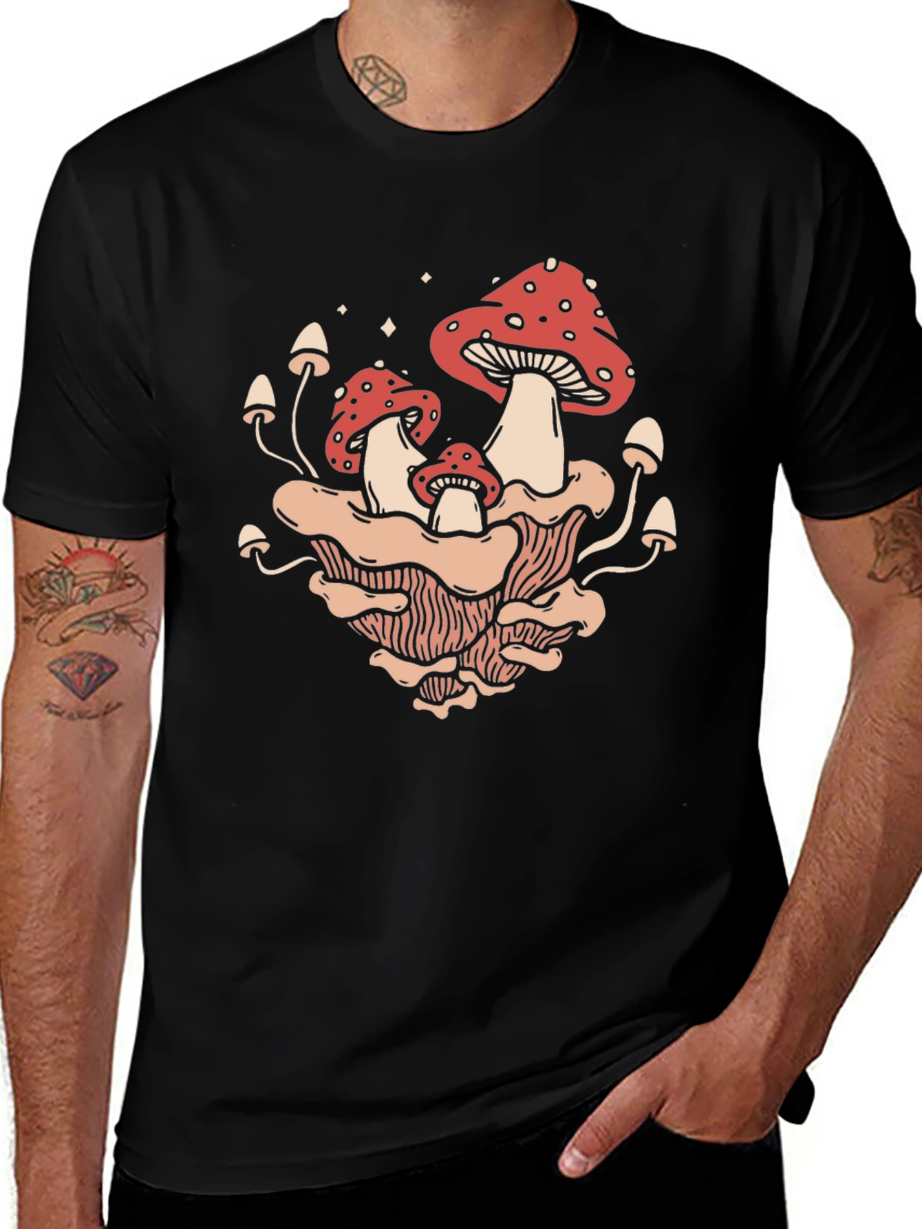 Mushroom Graphic Print Tee - Black