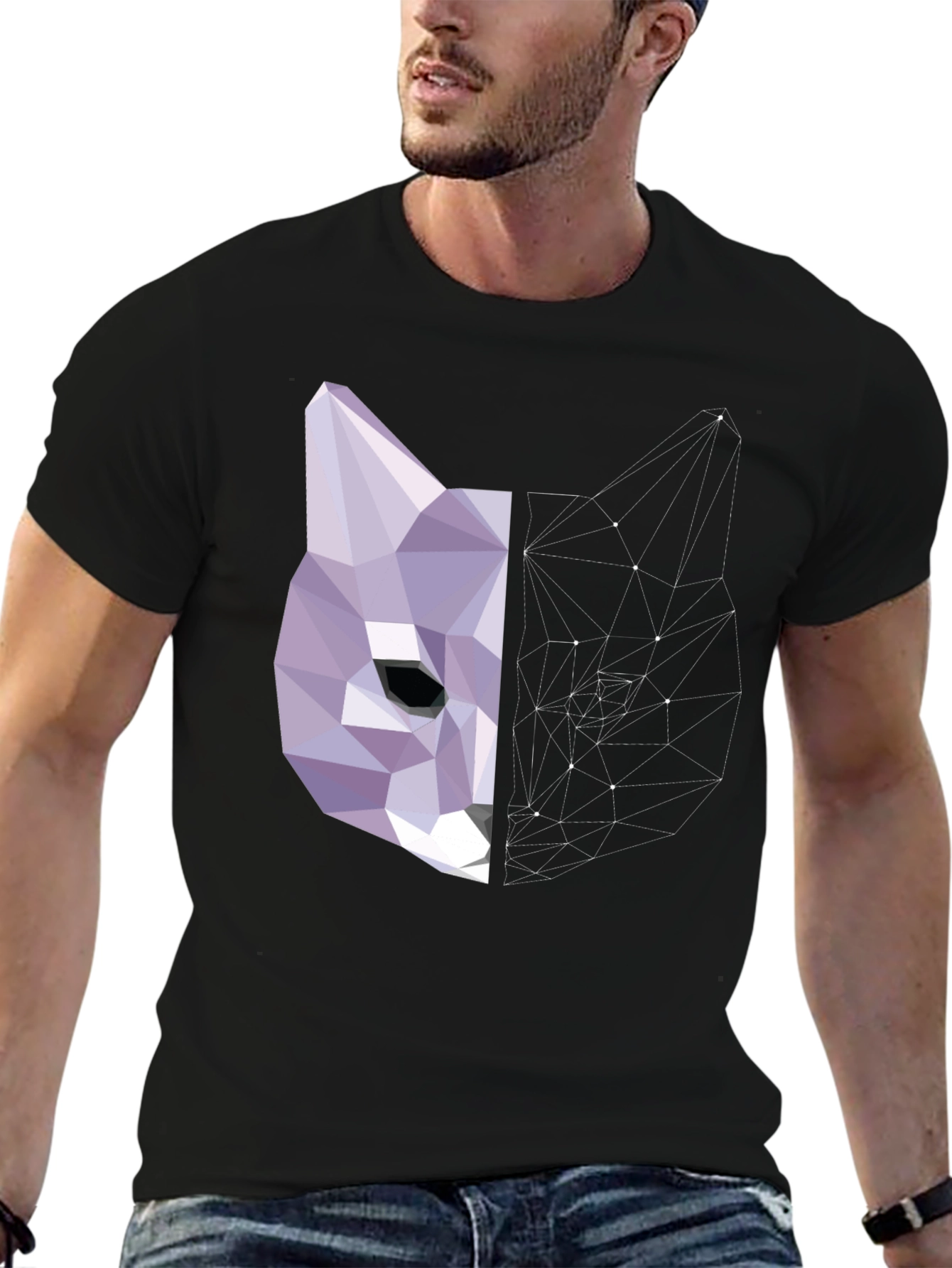 Geometric Cat Graphic Print Tee
