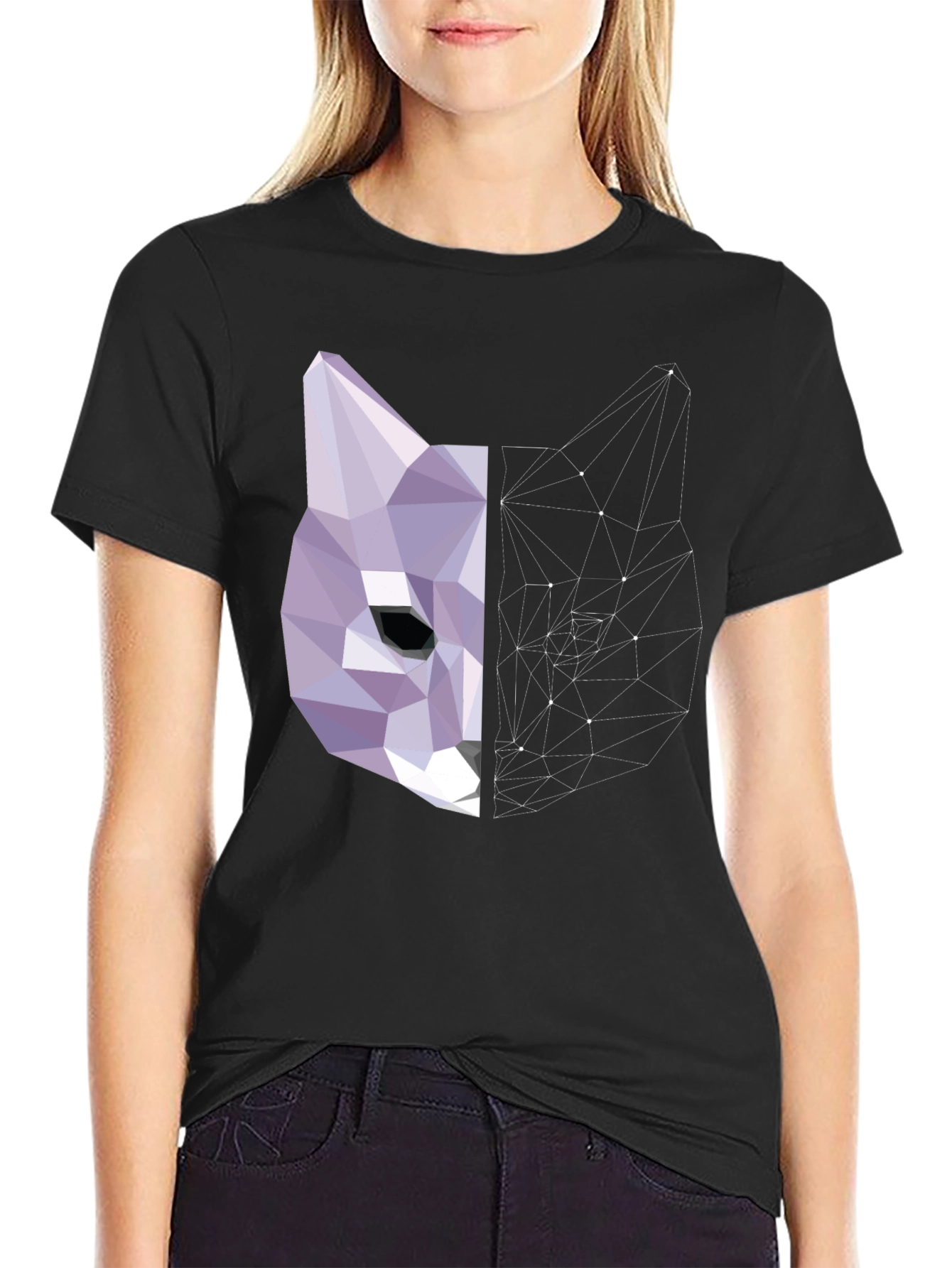 Geometric Cat Graphic Print Tee
