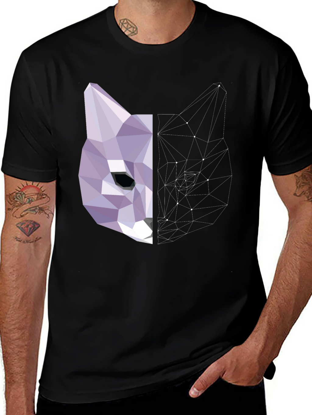 Geometric Cat Graphic Print Tee