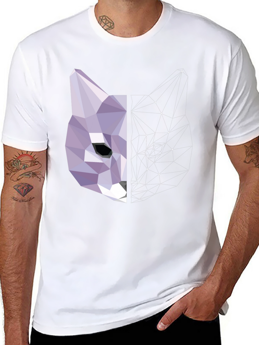 Geometric Cat Graphic Print Tee