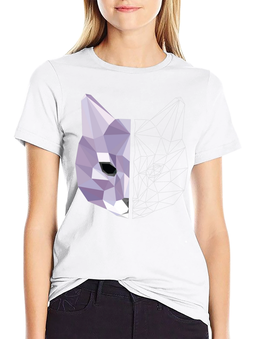Geometric Cat Graphic Print Tee