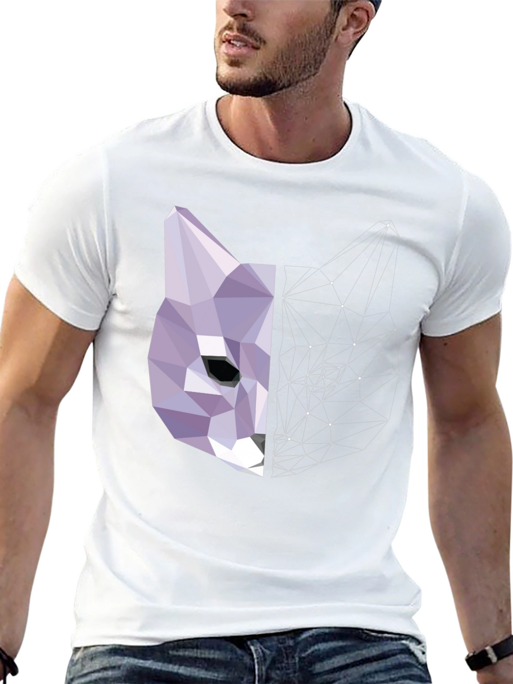 Geometric Cat Graphic Print Tee
