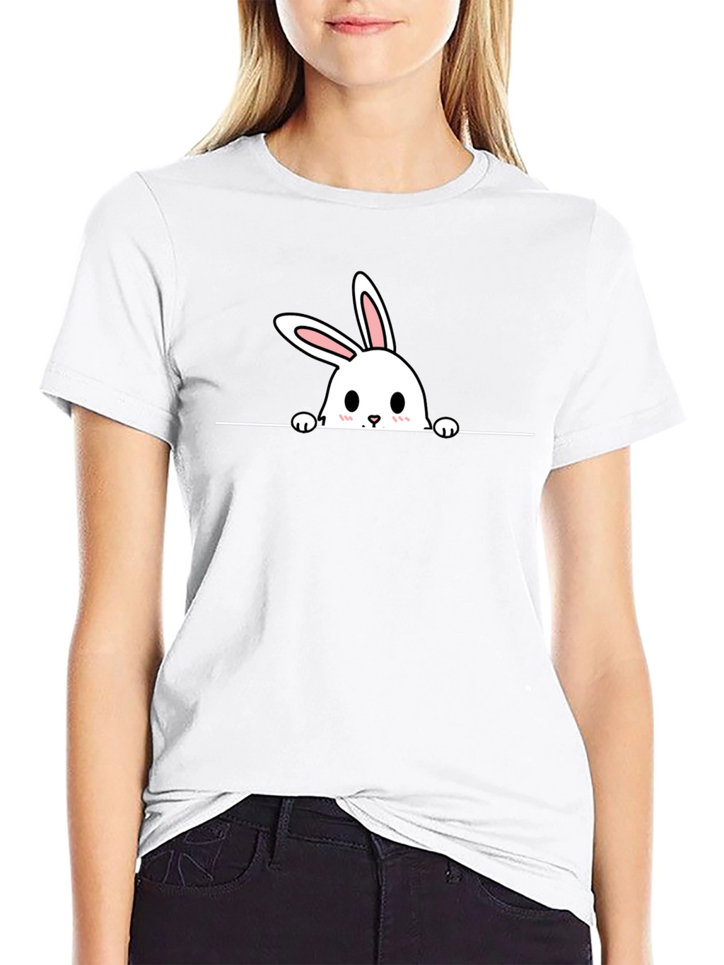 Cute Bunny Graphic Black Tee
