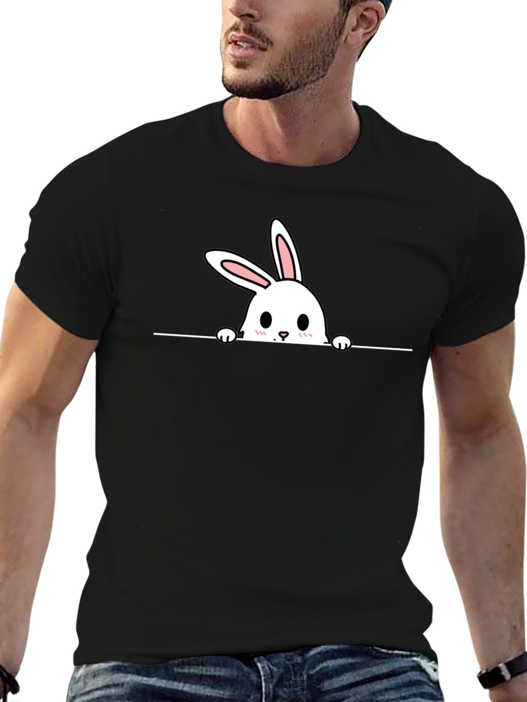 Cute Bunny Graphic Black Tee