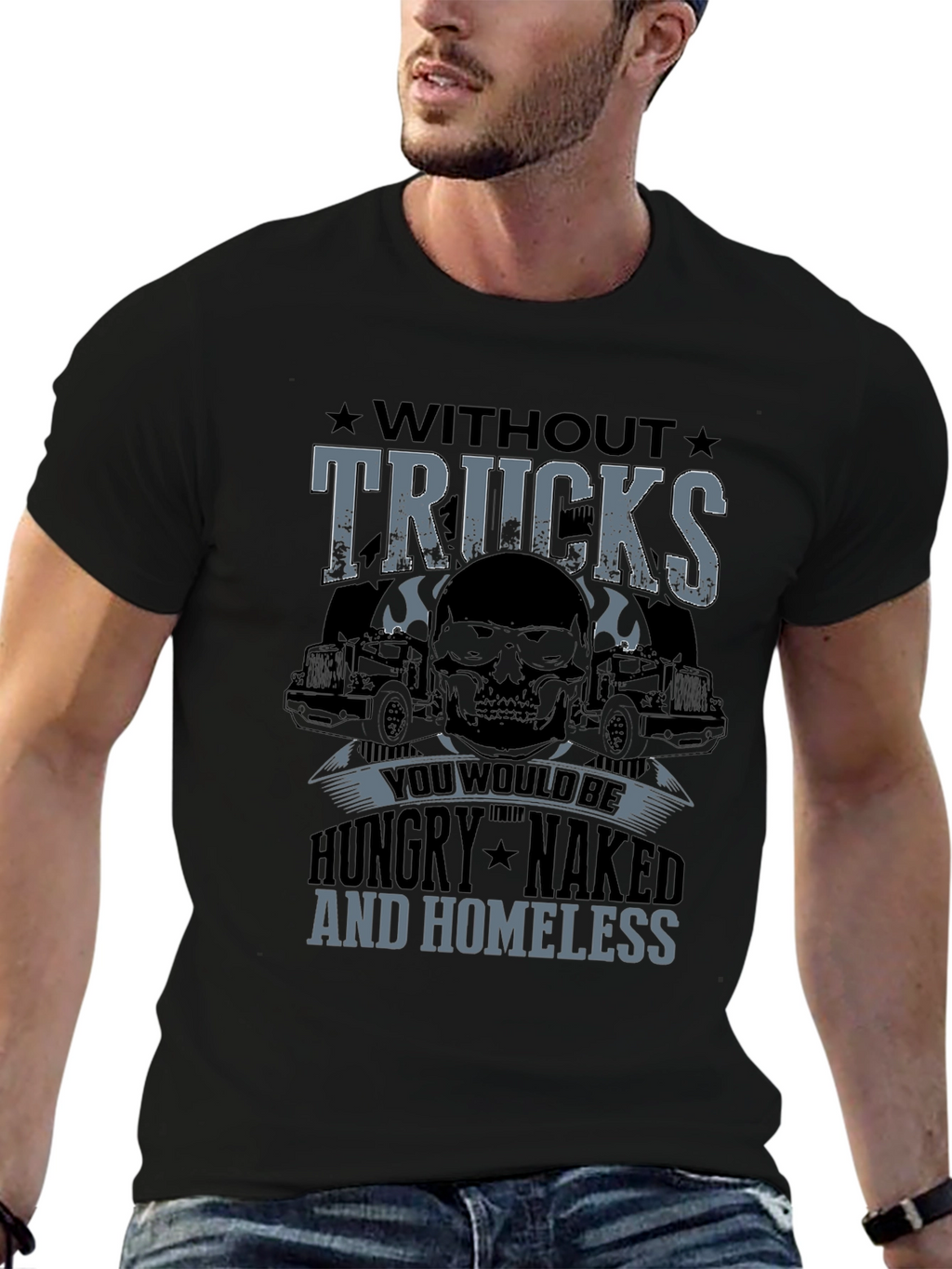 Without Trucks T-Shirt - Trucker Skull Design