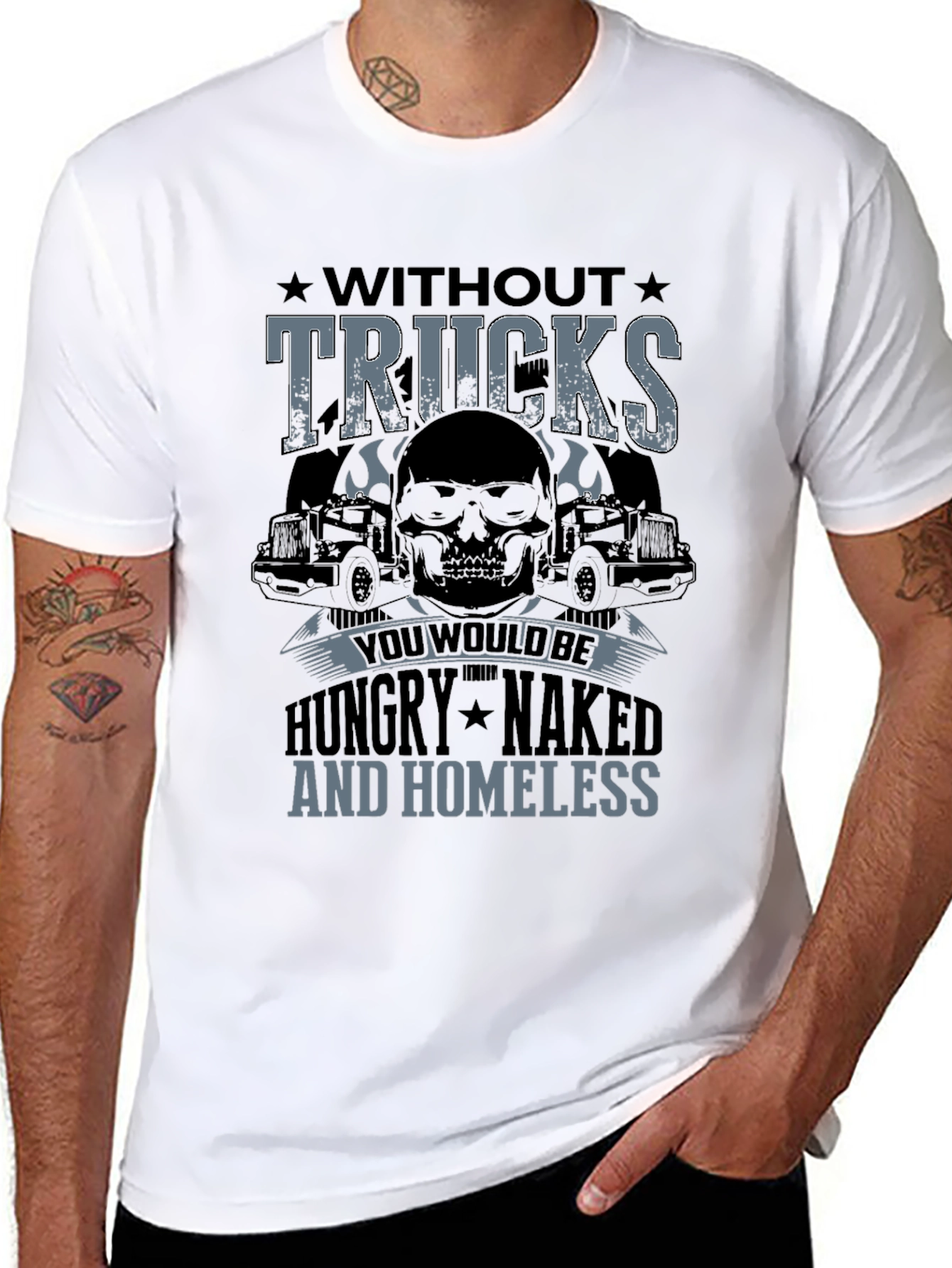 Without Trucks T-Shirt - Trucker Skull Design