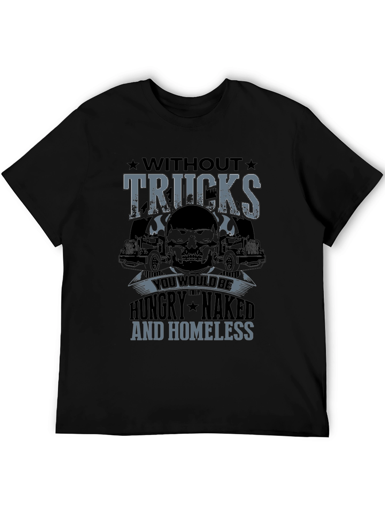Without Trucks T-Shirt - Trucker Skull Design
