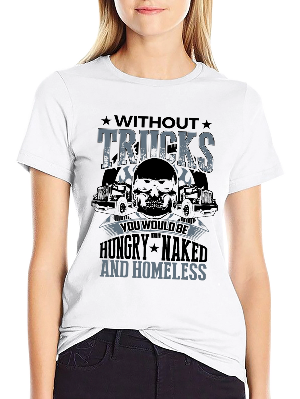 Without Trucks T-Shirt - Trucker Skull Design