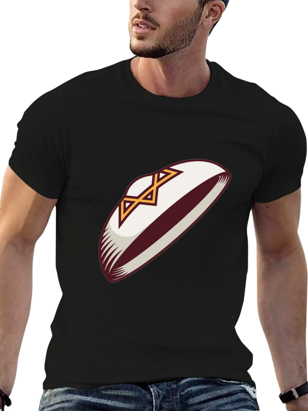 Football Helmet Graphic Tee - Black Cotton T-Shirt
