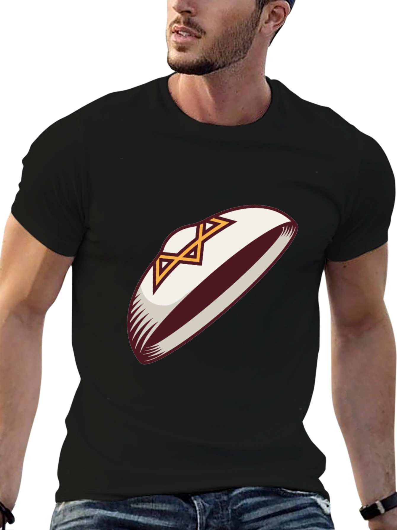 Football Helmet Graphic Tee - Black Cotton T-Shirt