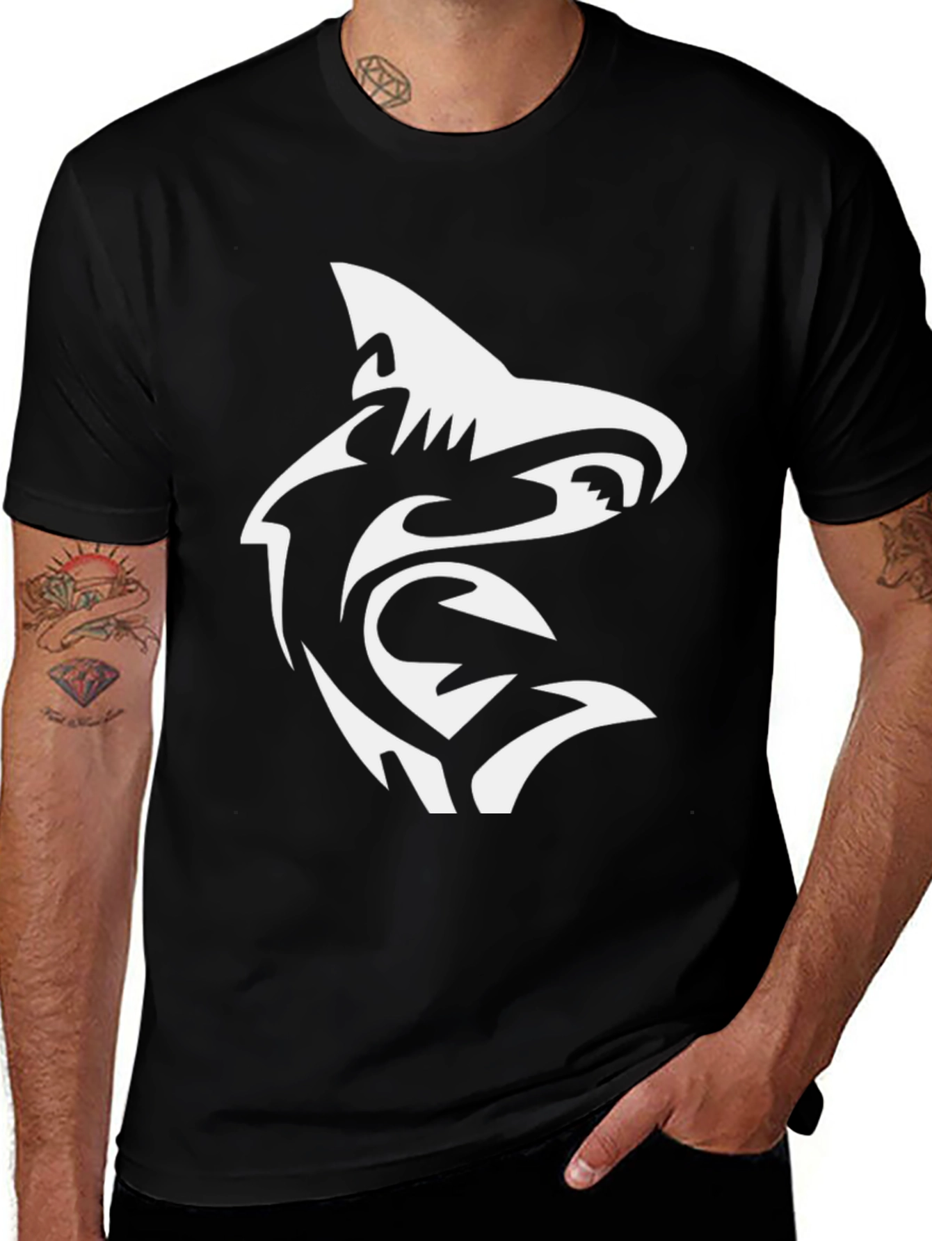 Black T-Shirt with Shark Graphic